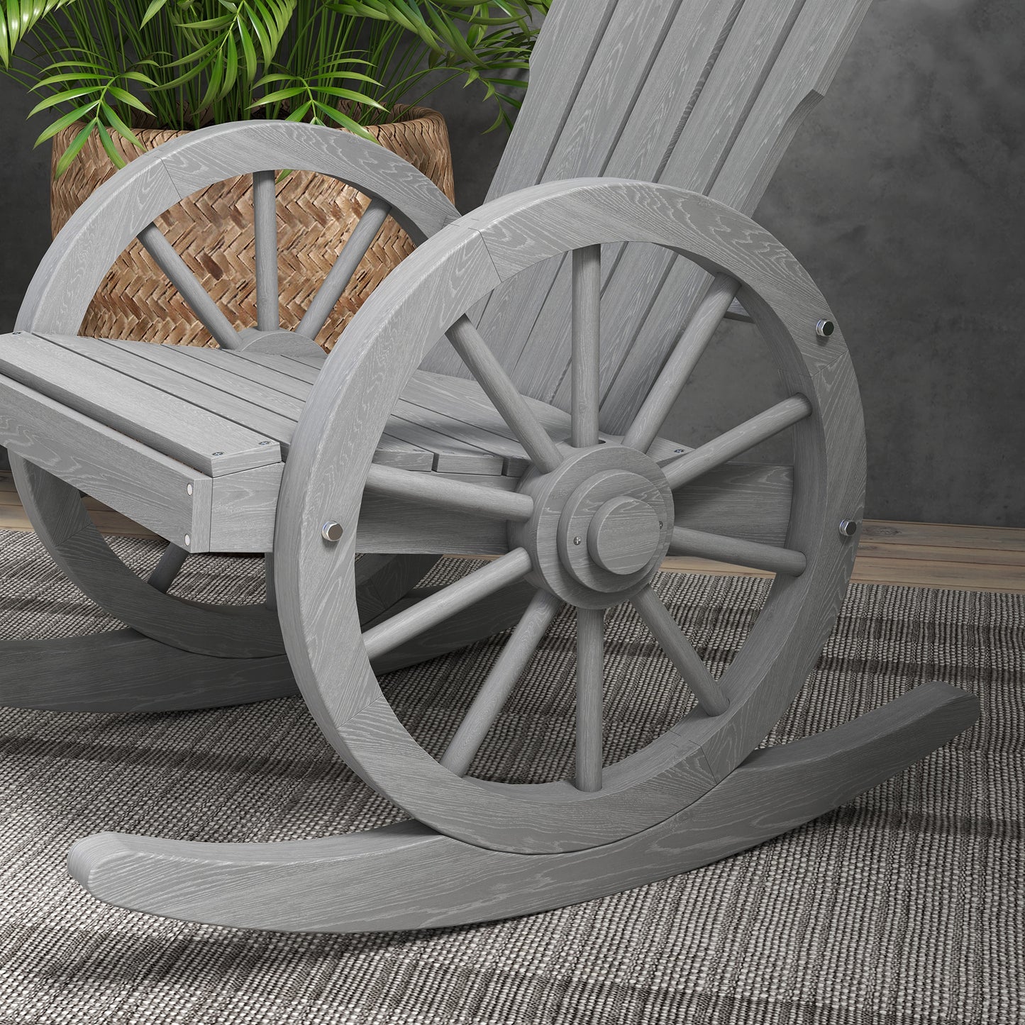 Outsunny Wooden Adirondack Rocking Chair Recliner Outdoor Garden Furniture Grey Patio Porch Rocker