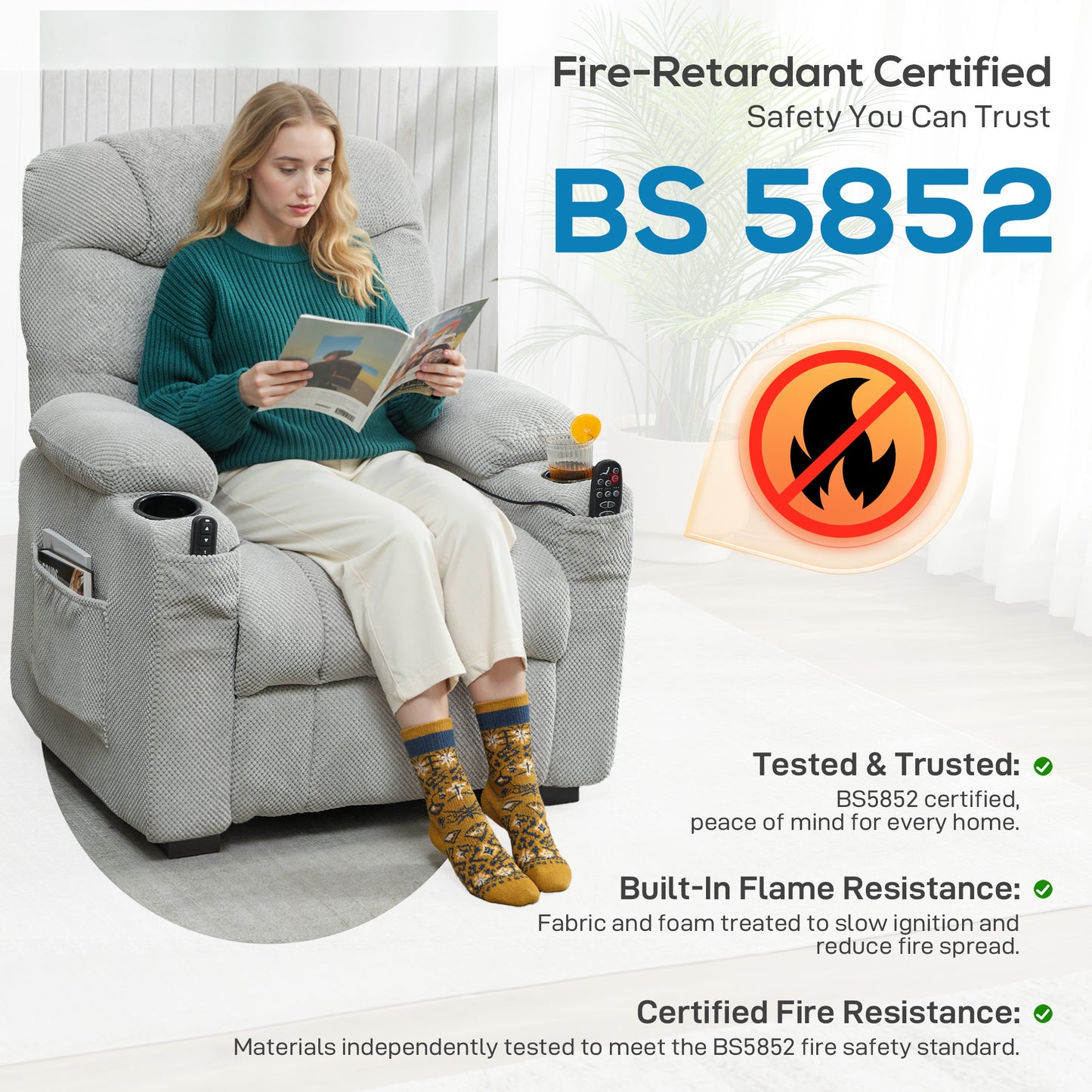 HOMCOM Electric Massage Recliner Armchair With Vibration Heat Memory Function USB Port Cup Holders Footrest Grey