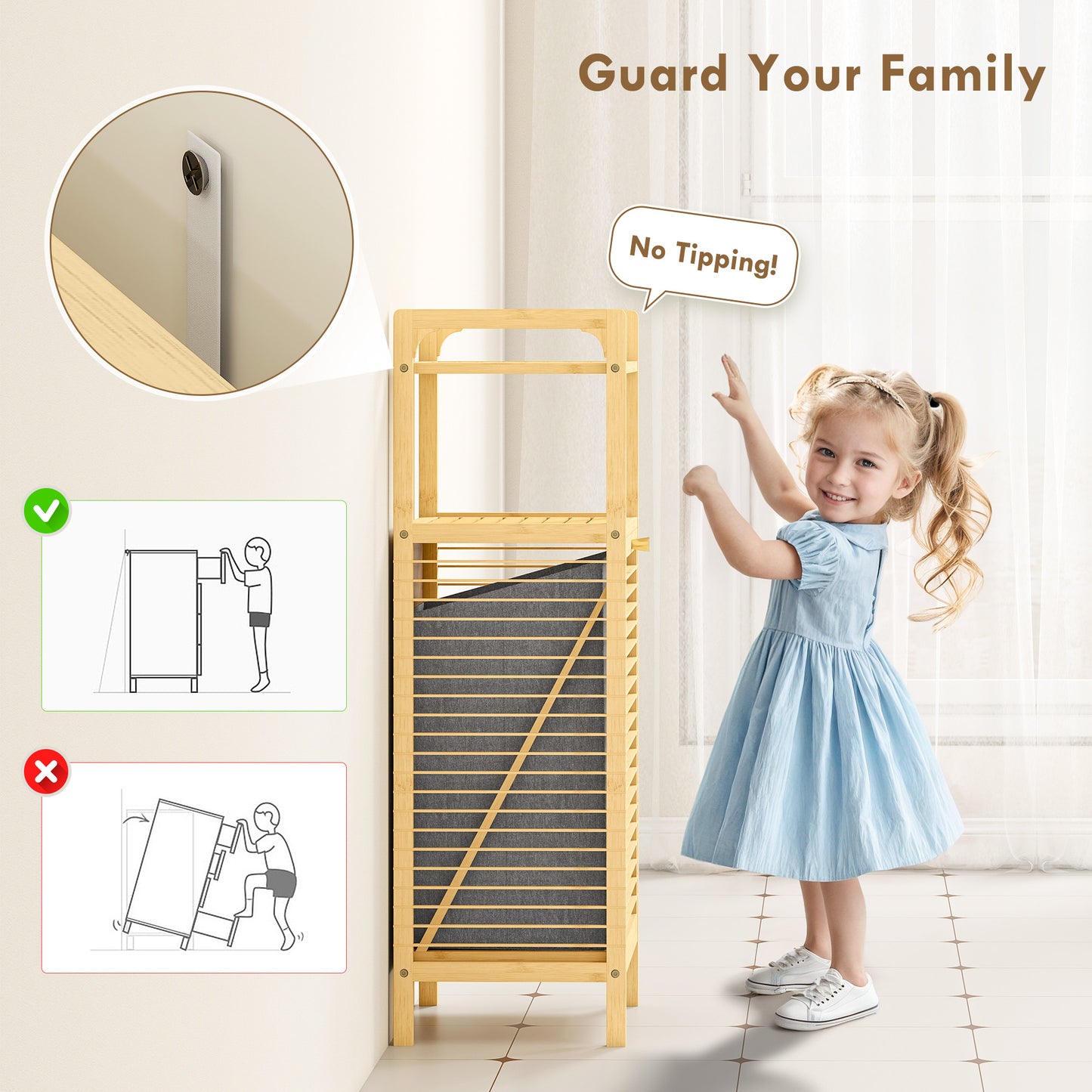 HOMCOM Bamboo Laundry Cabinet With Slatted Door And Tilt Out Hamper Removable Liner Bag Natural Wood Finish 40x30Dx95cm