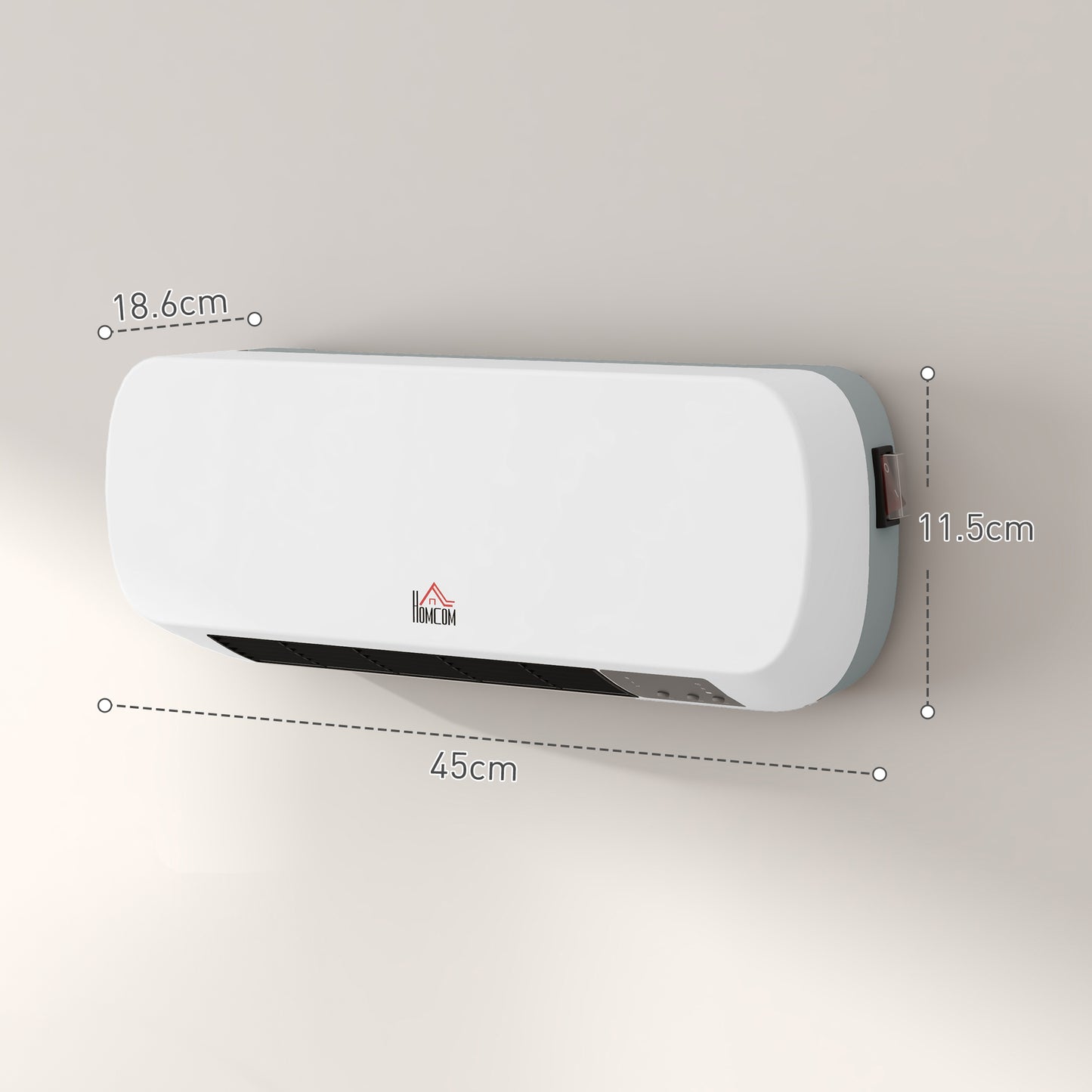 HOMCOM 2000W Wall Mounted Ceramic Space Heater with 10-49°C Adjustable Temperature in White, Three Modes: Fan, Low, High
