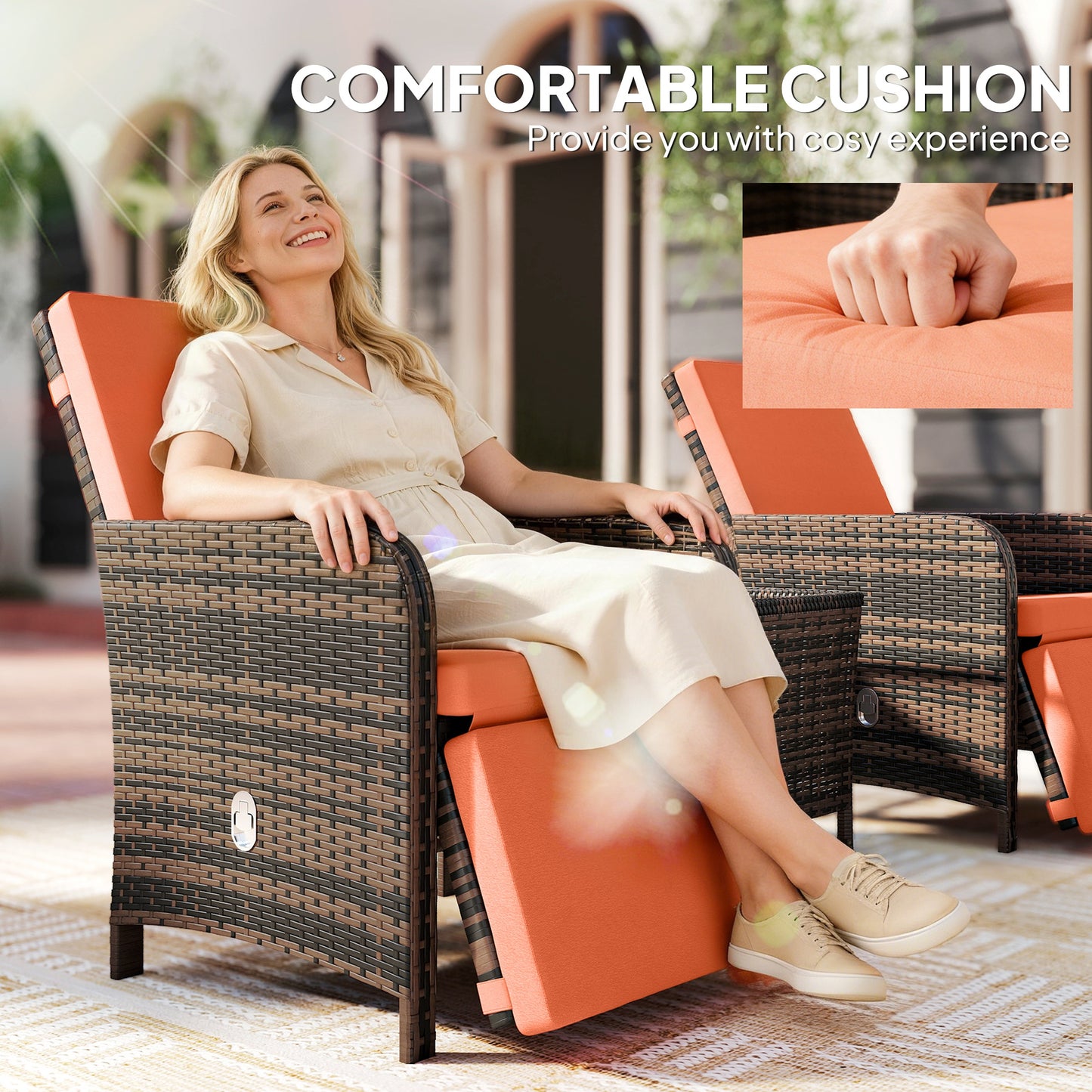 Outsunny 3 Piece Rattan Bistro Set With Cushions And Storage Function For Balcony Orange