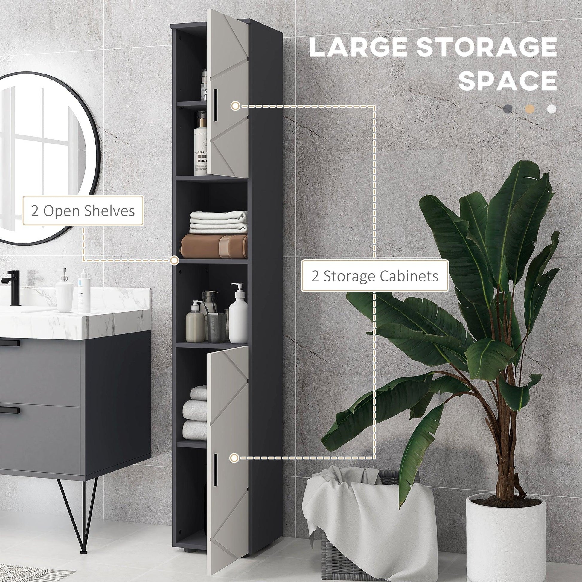 kleankin Tall Bathroom Storage Cabinet, Slim Bathroom Cabinet with Soft Close - ALL4U RETAILER LTD