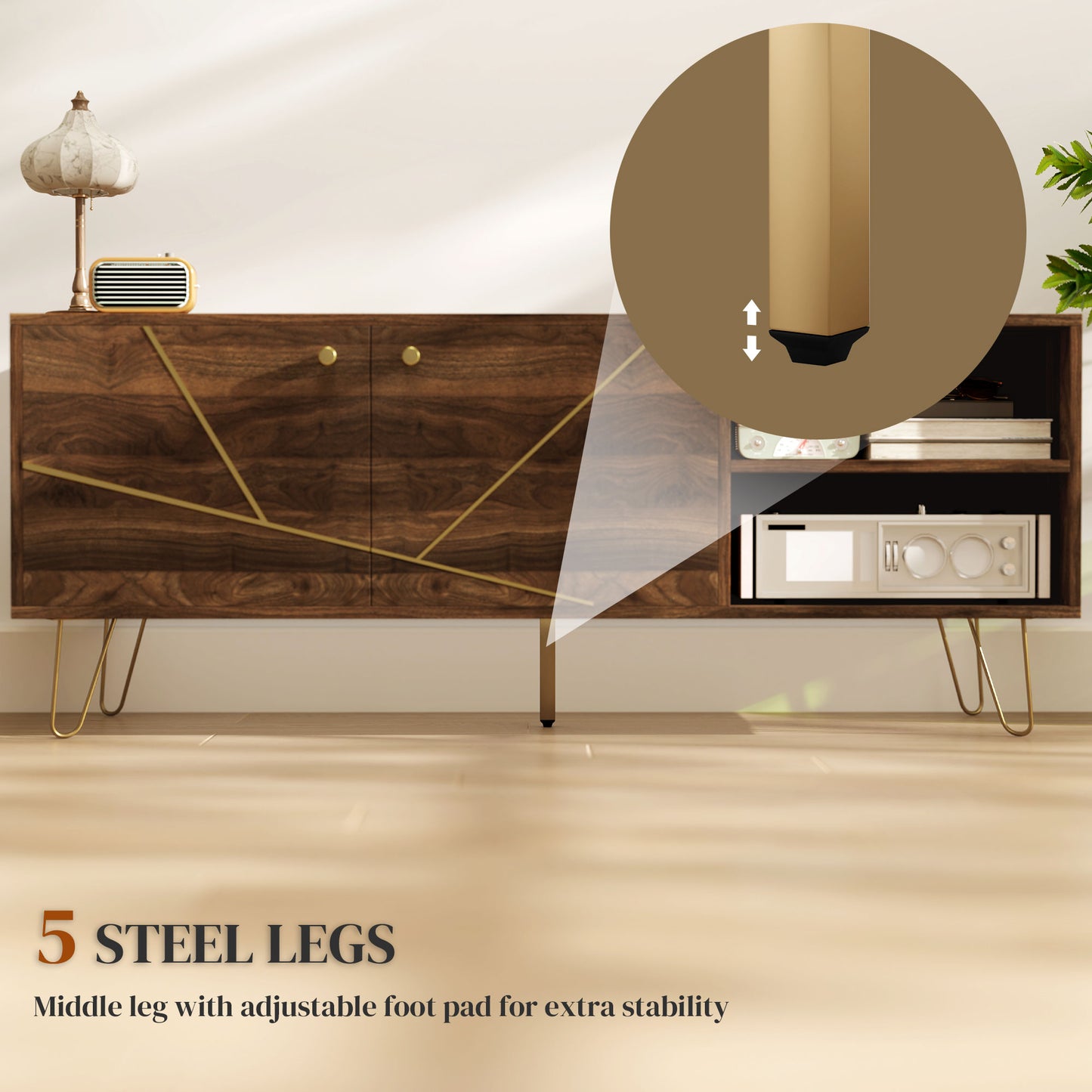HOMCOM TV Stand Cabinet For Up To 60 Inch TV Modern 130cm Unit With Adjustable Shelves And Hairpin Legs Brown