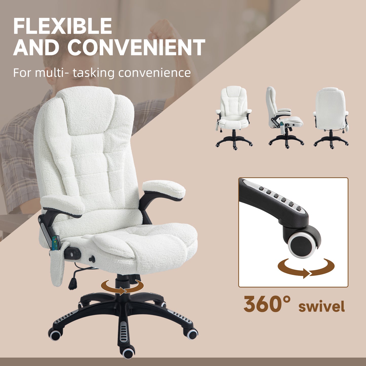 Vinsetto White Massage Office Chair with Six-Point Heat Therapy and Recline