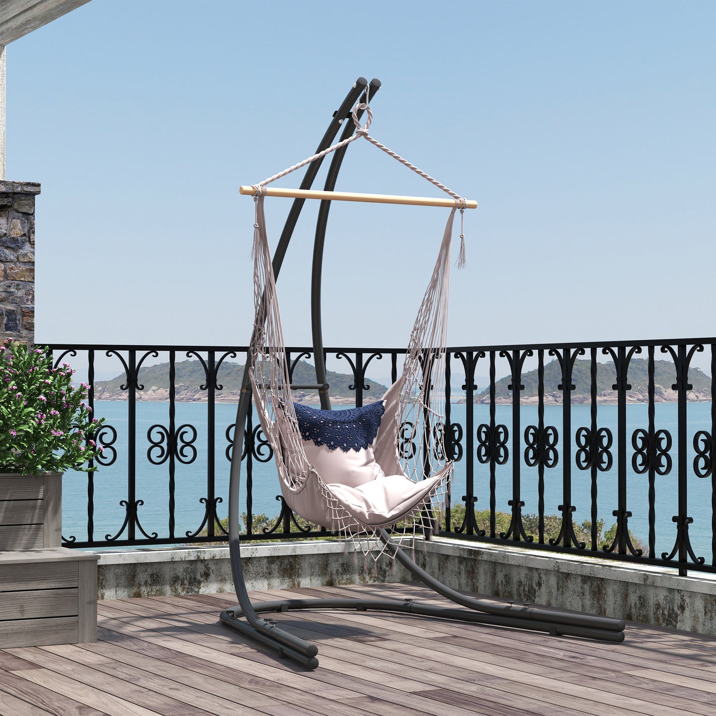 Outsunny Hammock Chair Stand Heavy Duty Metal Frame With Extra Large Base For Indoor Outdoor Use 150 Kg Capacity Black