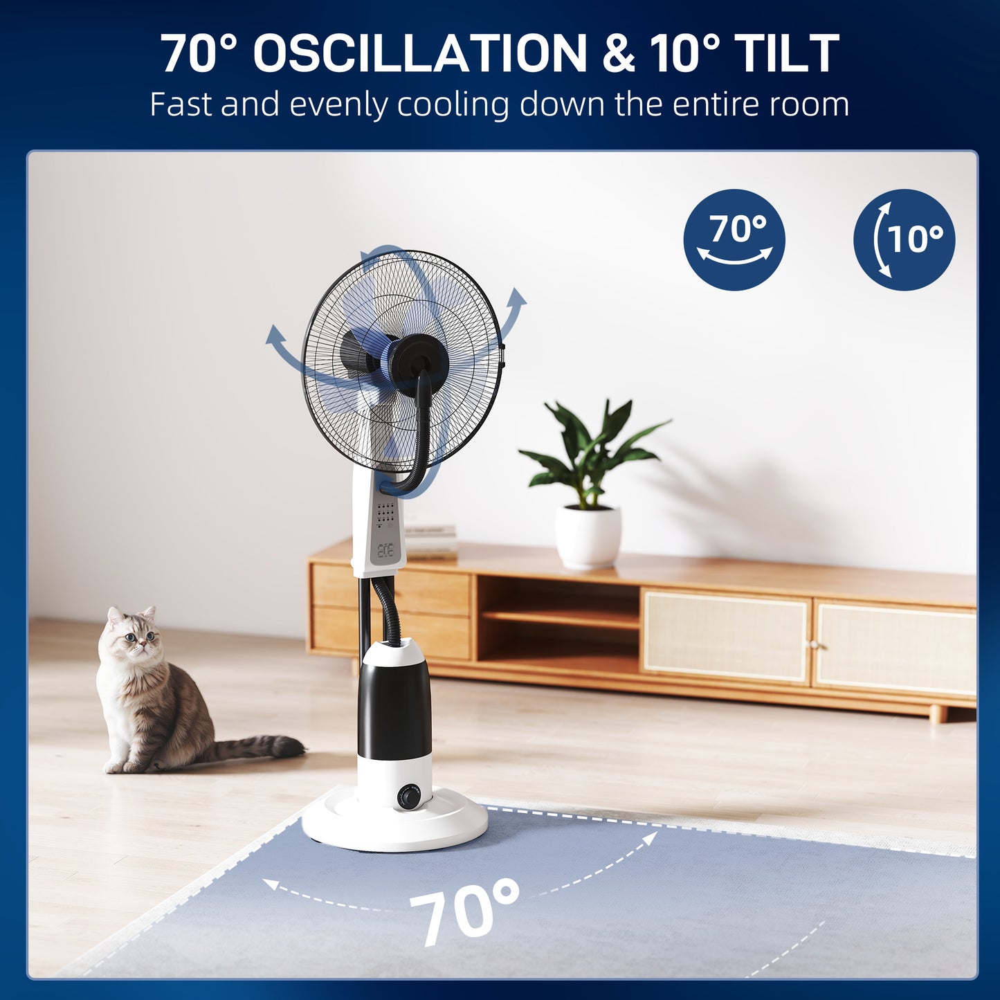 HOMCOM Pedestal Fan With Water Mist Spray 3 Speeds 2.8L Water Tank For Cooling Home Use White