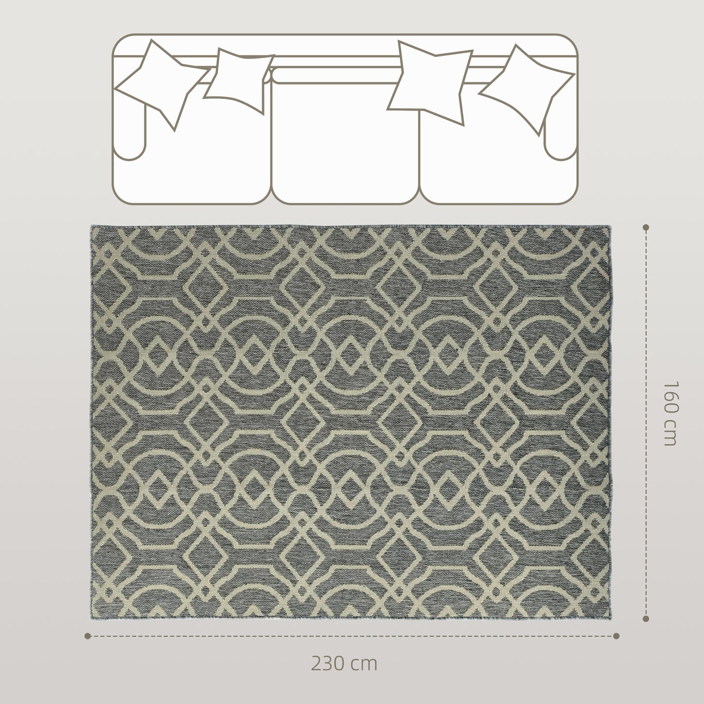 HOMCOM UV Resistant Indoor And Outdoor Area Rug With Geometric Pattern And Machine Washable 230 X 160 Cm Grey