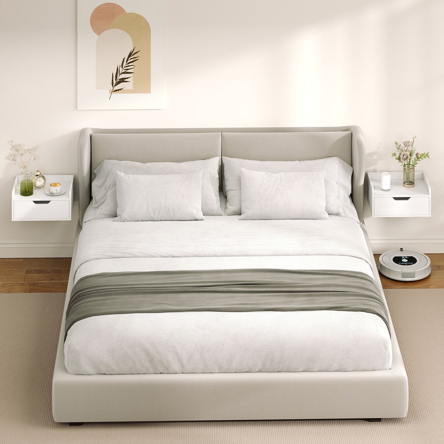 HOMCOM Floating Nightstands Set Of 2 Wall Mounted Bedside Tables With Drawer And Shelf White