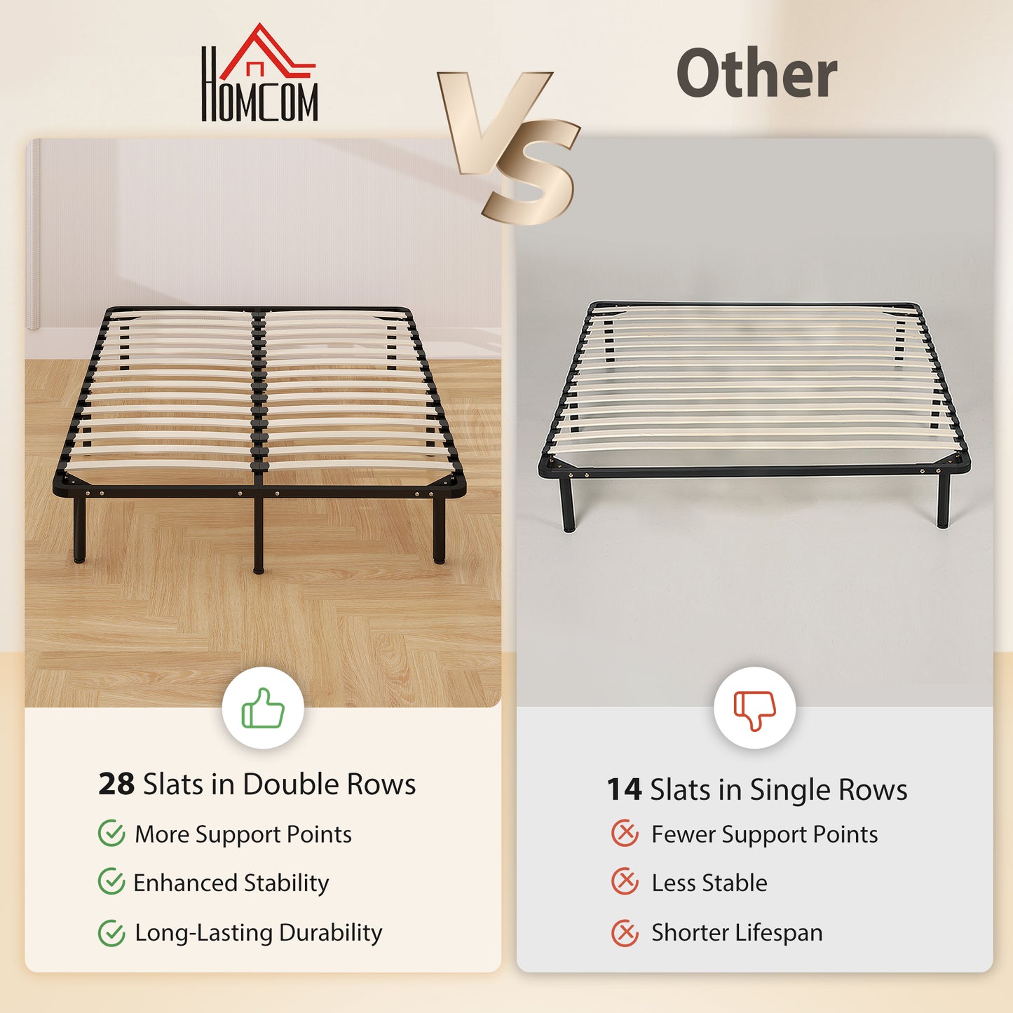 HOMCOM 4ft6 Double Bed Frame Metal Platform Bed With 2 By 14 Slats No Box Spring Needed Underbed Storage Black