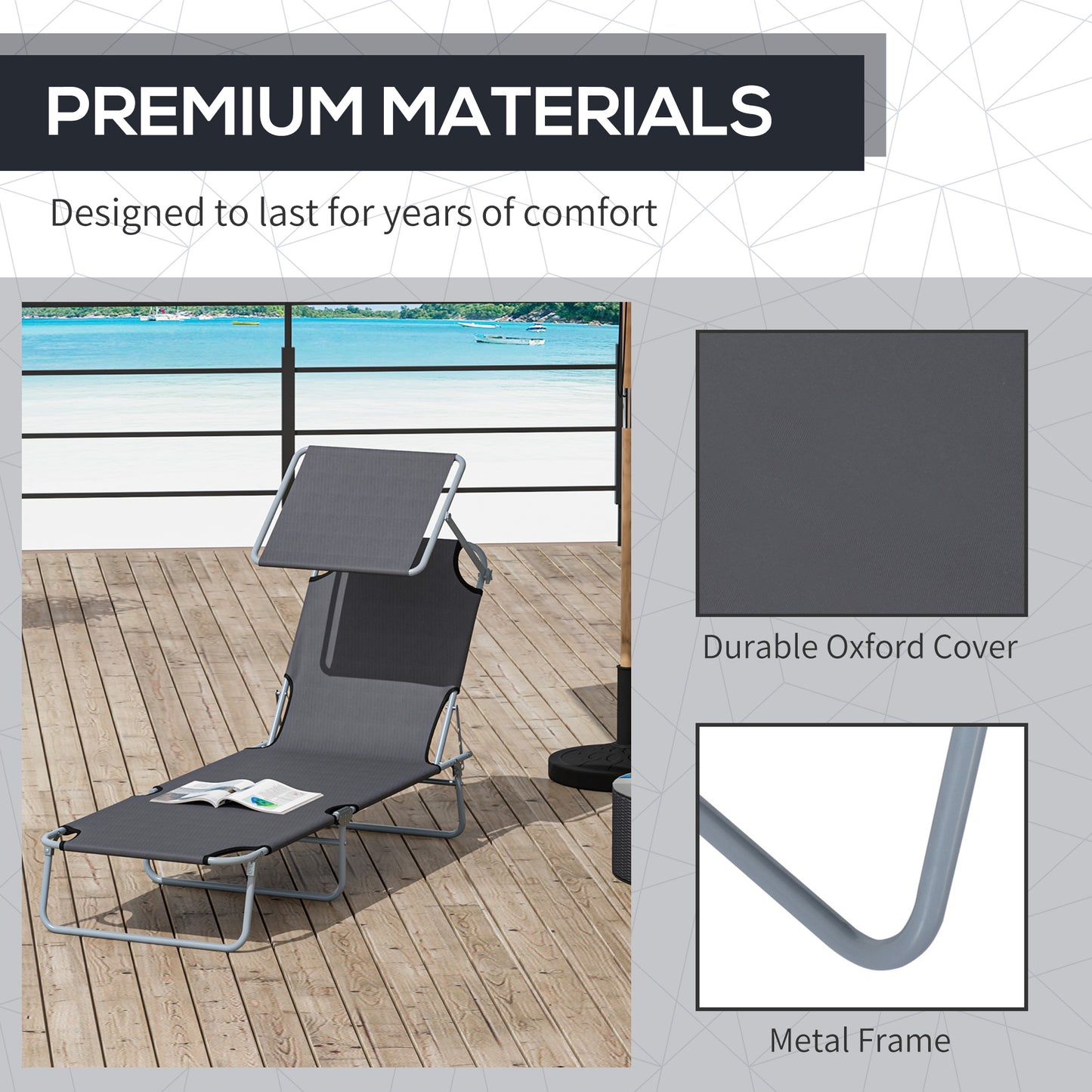 Outsunny Adjustable Canopy Sun Lounger Set: Foldable Patio Recliners with Removable Shade, Grey - ALL4U RETAILER LTD