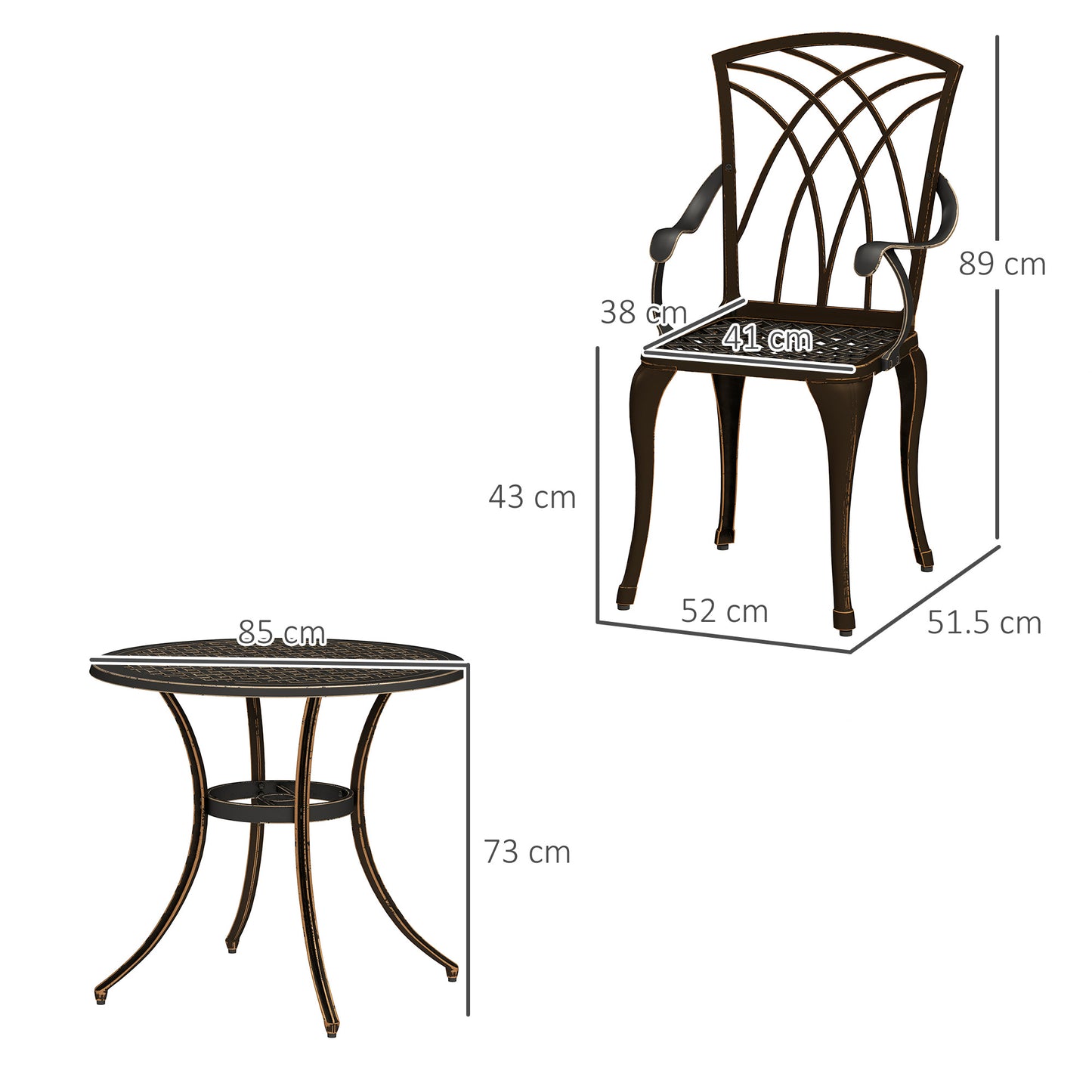 Outsunny 5 Piece Garden Dining Set For 4 Cast Aluminium Outdoor Round Table And Armchairs With Parasol Hole Bronze Tone
