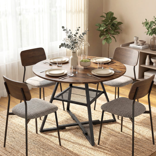 HOMCOM Round Dining Table 100 Cm Seats 4 With Storage Shelf Rustic Brown Industrial Design