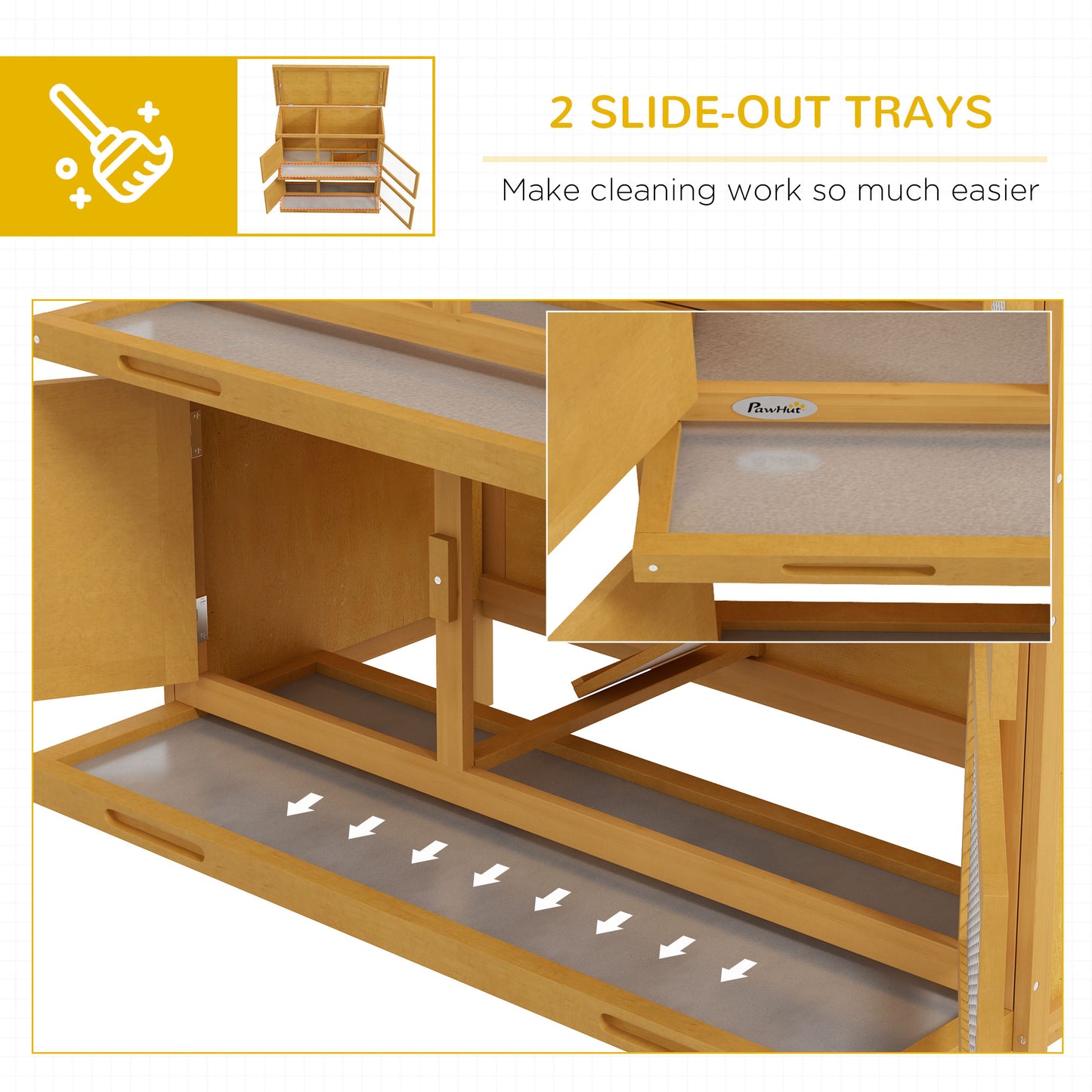 PawHut Double Level Rabbit Home with Removable Cleaning Trays - Brown - ALL4U RETAILER LTD