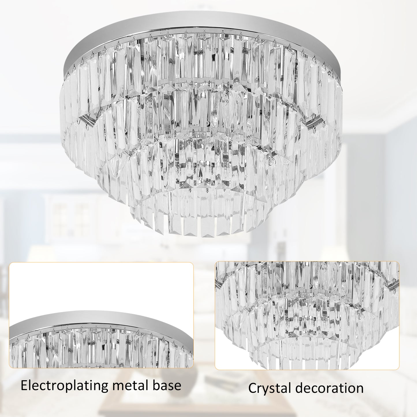 HOMCOM 2 Pack Crystal Ceiling Lights Chandeliers Pendant Lamps 7 Lights E14 Fittings for Living Room Bedroom Silver