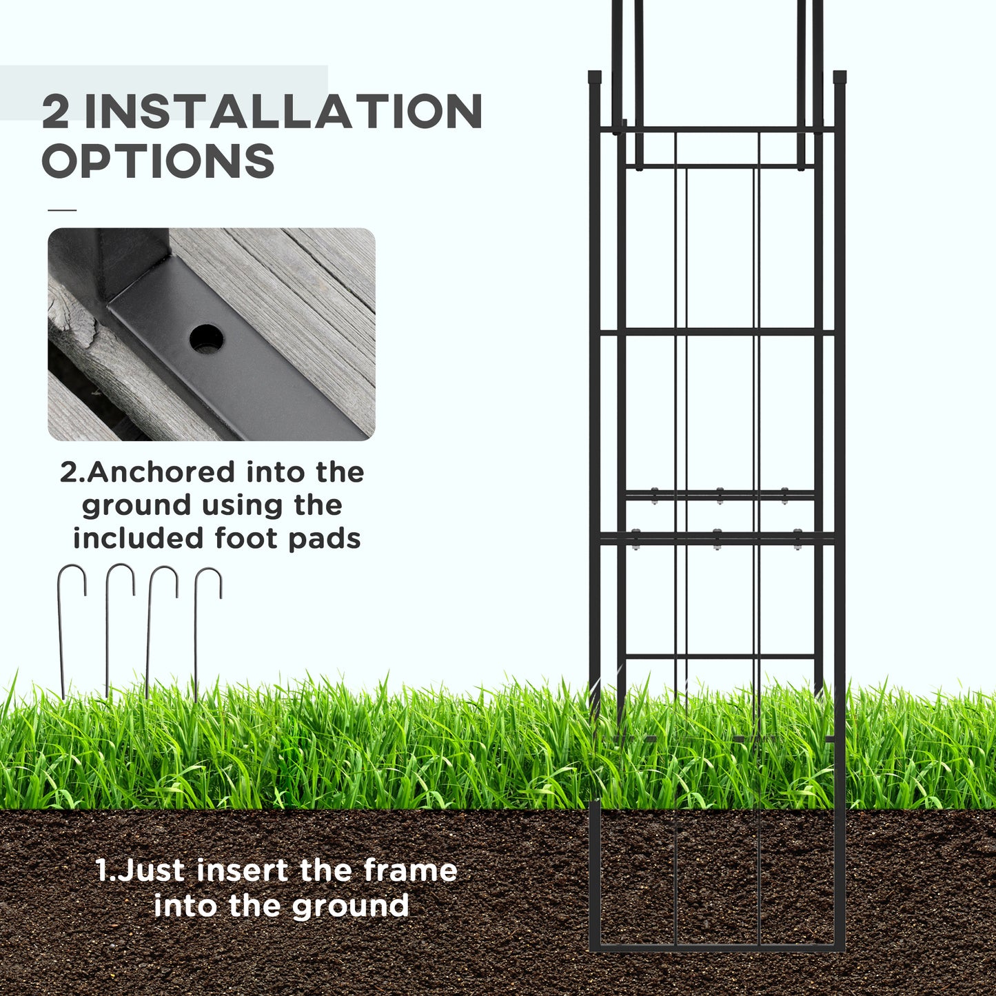 Outsunny 223cm Garden Arch Trellis Outdoor Wedding Arbor For Climbing Roses Vines And Plants Black Metal