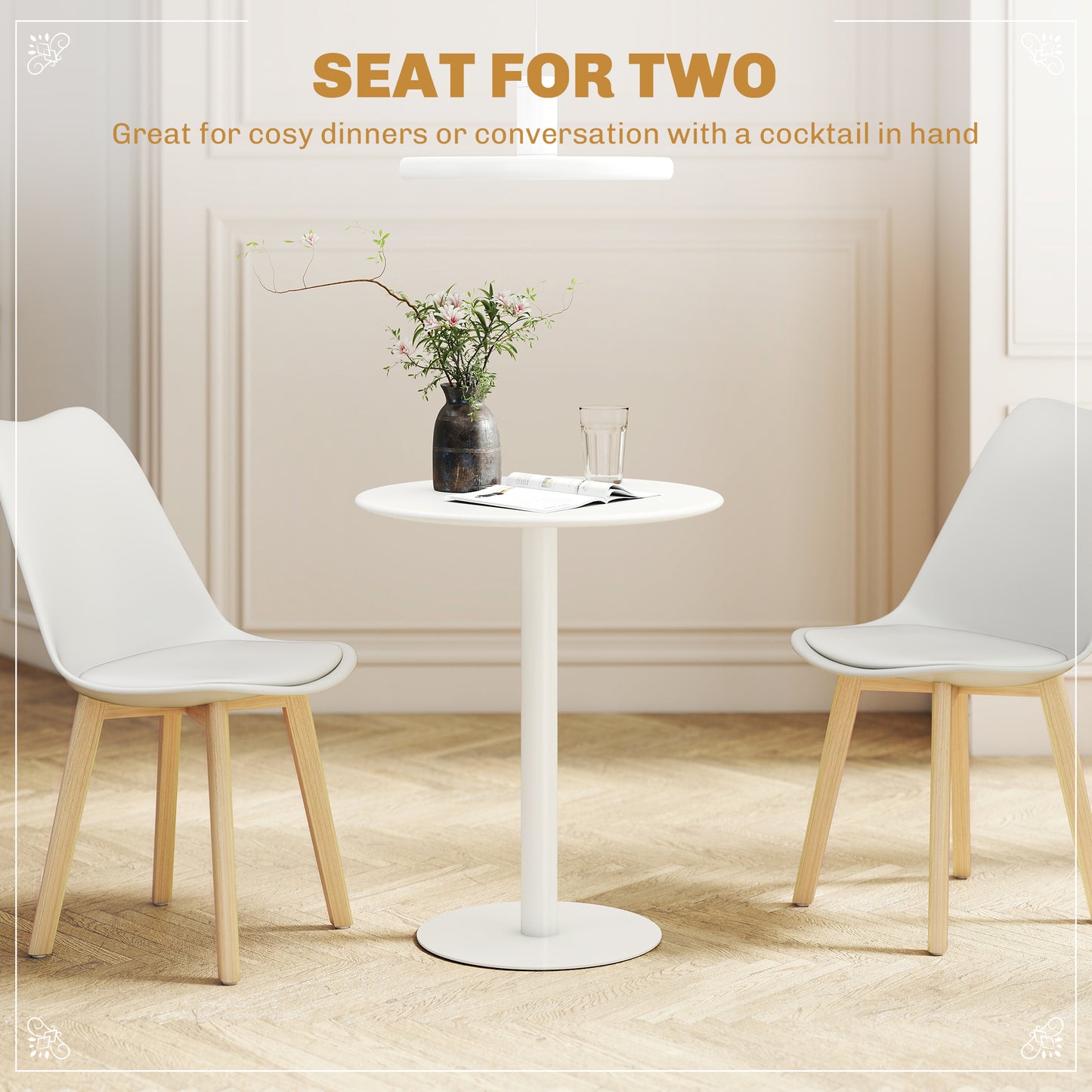 HOMCOM Round Dining Table With Steel Base 60 cm Diameter 72 cm Height White For Kitchen Dining Room