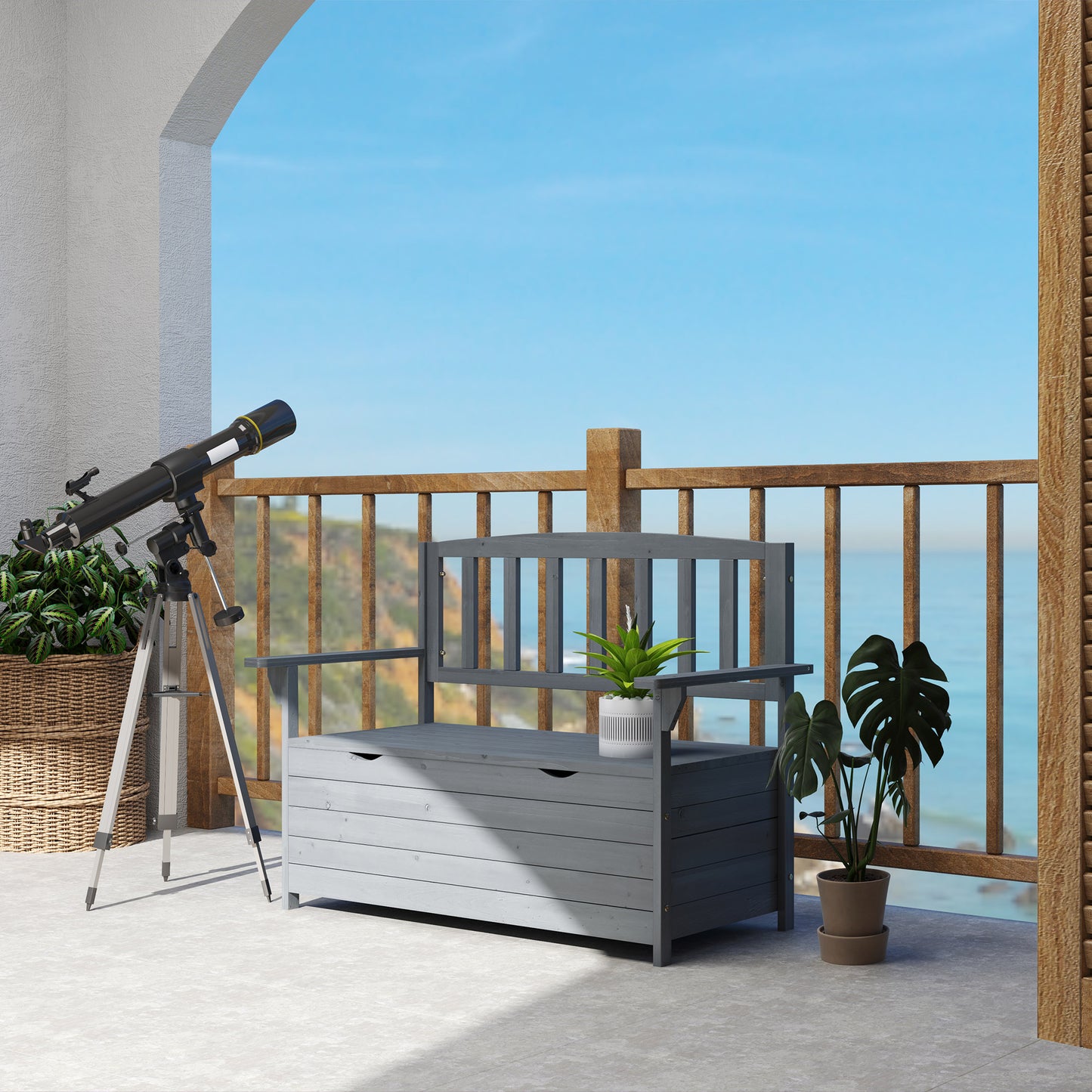 Outsunny Two Seater Garden Storage Bench Built From Fir Wood With Hidden Tool Storage Grey