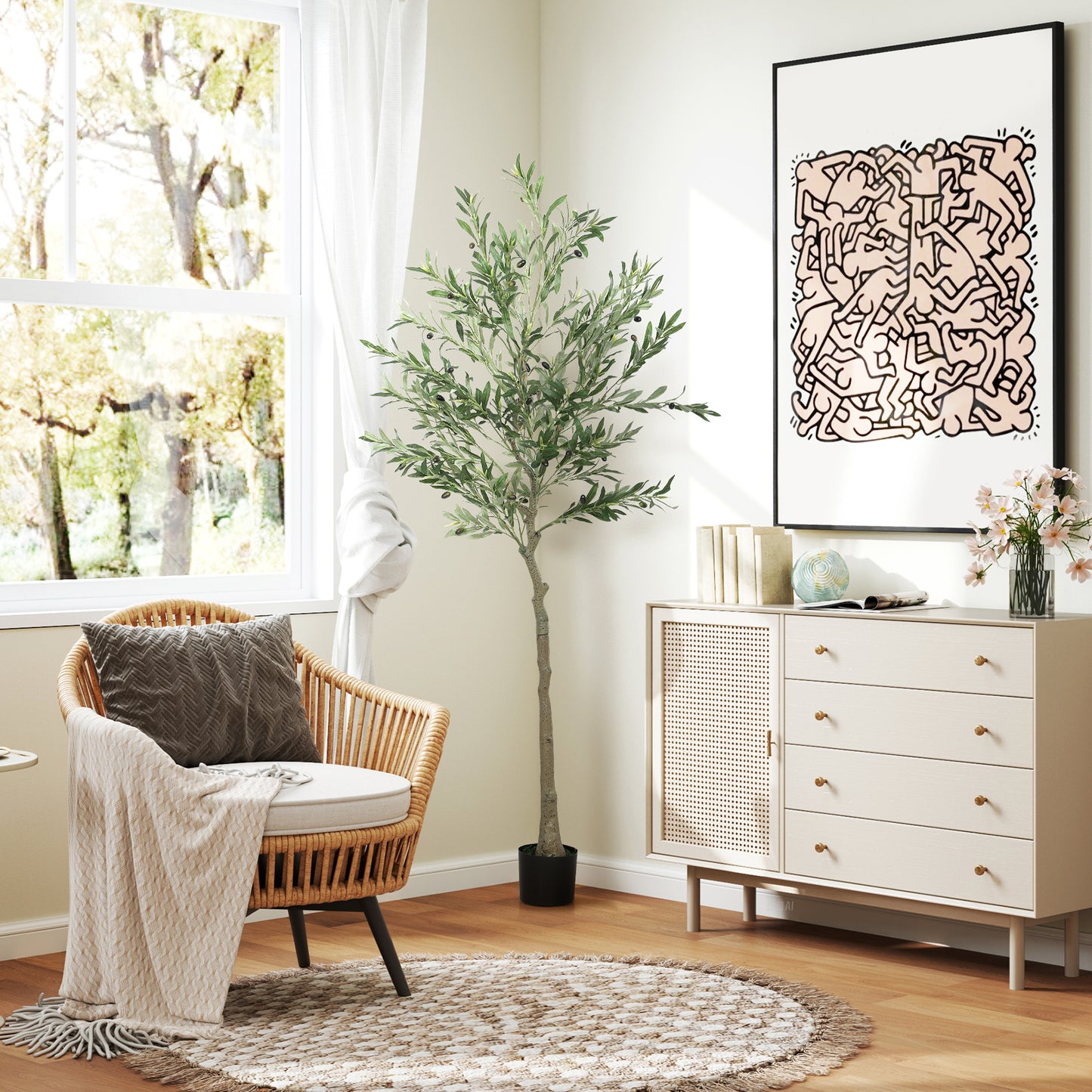 Homcom Silk Leaf Artificial Olive Trees With Cement Filled Pots Lifelike Foliage And Adjustable Branches For Home Decor
