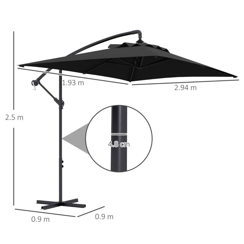 Outsunny 3x2m Cantilever Parasol with Cross Base - Banana Parasol with Crank Handle and 6 Ribs, Rectangular Hanging Patio Umbrella for Outdoor Pool, Garden, Balcony, Black - ALL4U RETAILER LTD