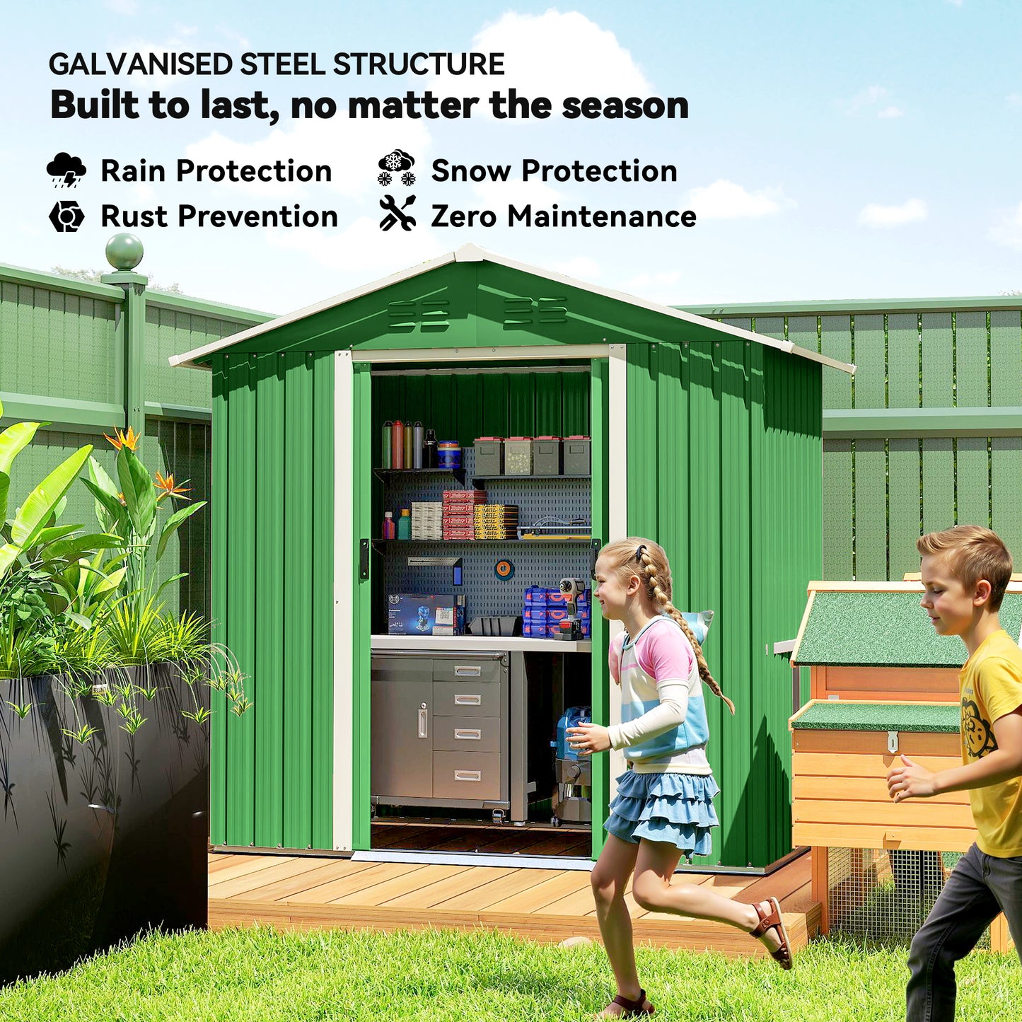 Outsunny 6.5 x 3.5 Ft Metal Garden Storage Shed Green With Galvanized Steel Construction And Double Sliding Doors