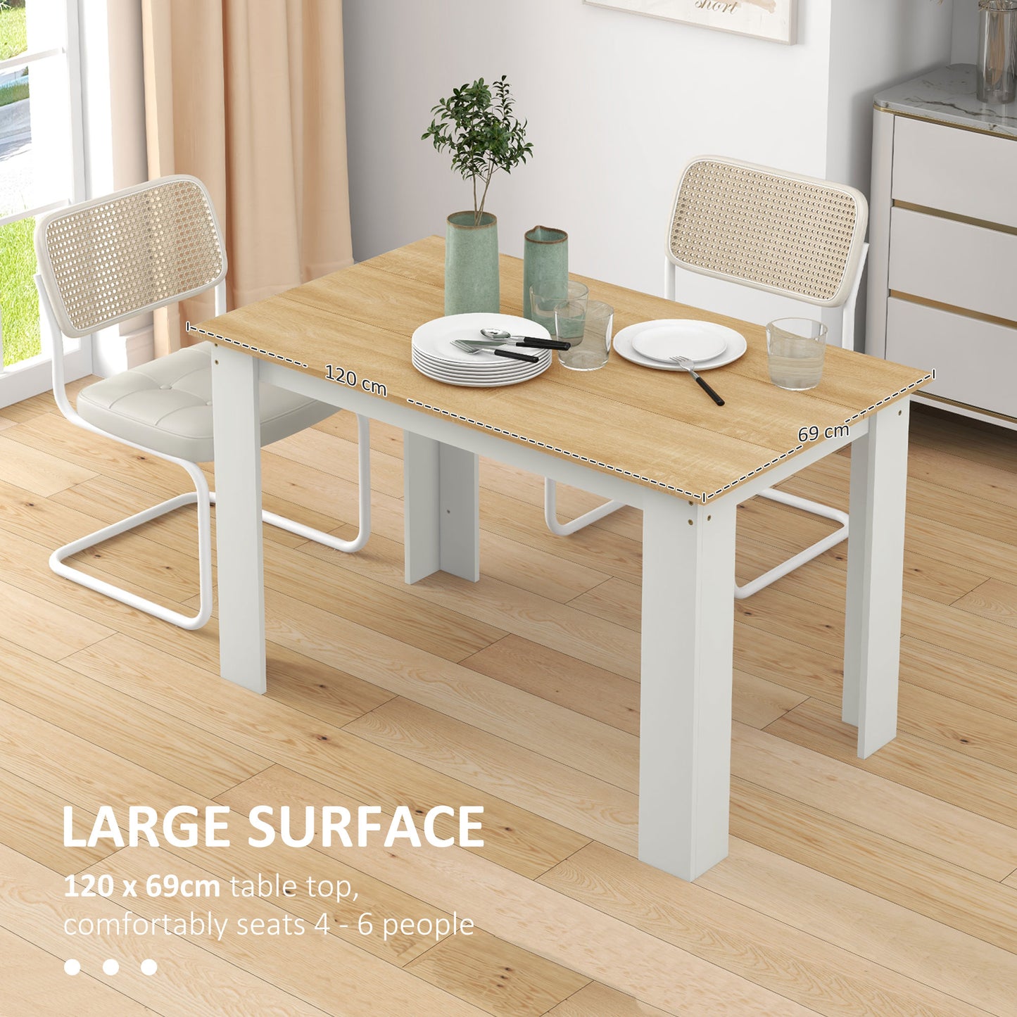 HOMCOM Dining Table for 4 to 6 People With Wood Effect Oak and White Finish for Dining Rooms and Small Kitchens