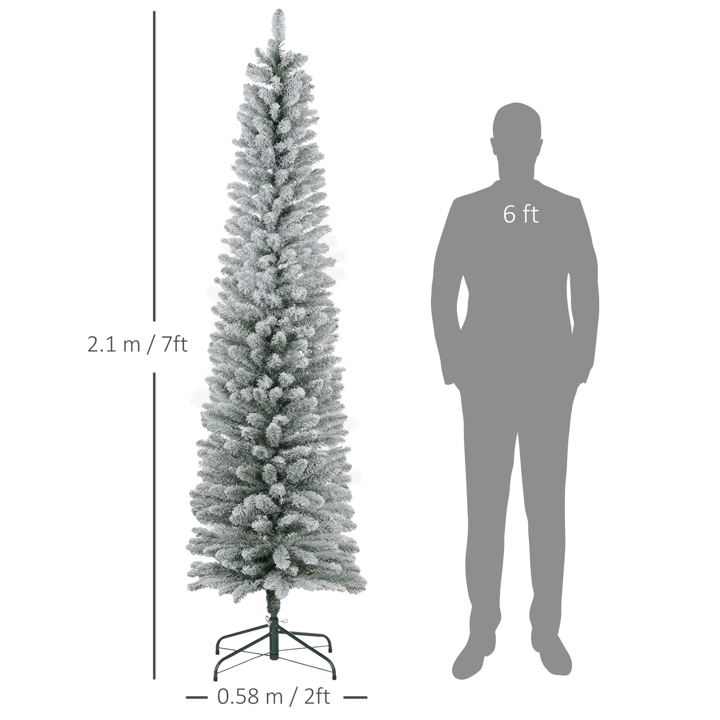 HOMCOM Slim 7ft Snow Flocked Artificial Christmas Tree with 405 Tips and Metal Base - ALL4U RETAILER LTD