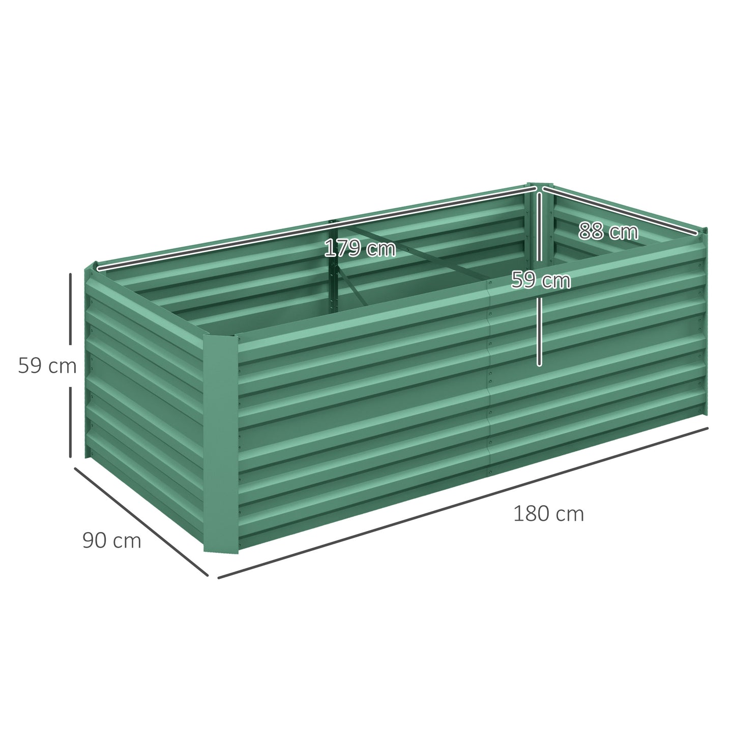 Outsunny Raised Garden Beds Galvanised Steel Outdoor Planters With Multi Reinforced Rods 180 x 90 x 59 Cm Light Green