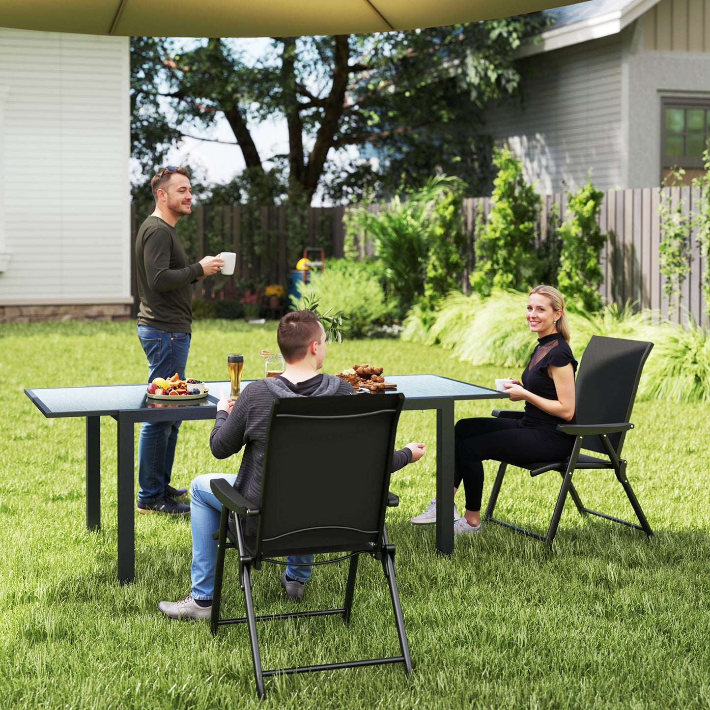 Outsunny Two Folding Outdoor Chairs Black Breathable Mesh Seats With Powder Coated Steel Frames For Garden And Patio