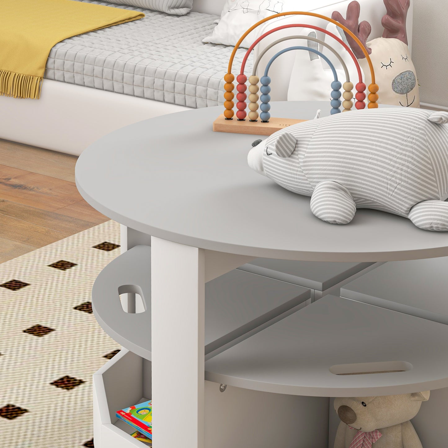 AIYAPLAY Five Piece Kids Table And Chairs Set With Storage For Ages 3 To 8 In Grey Space Saving Design