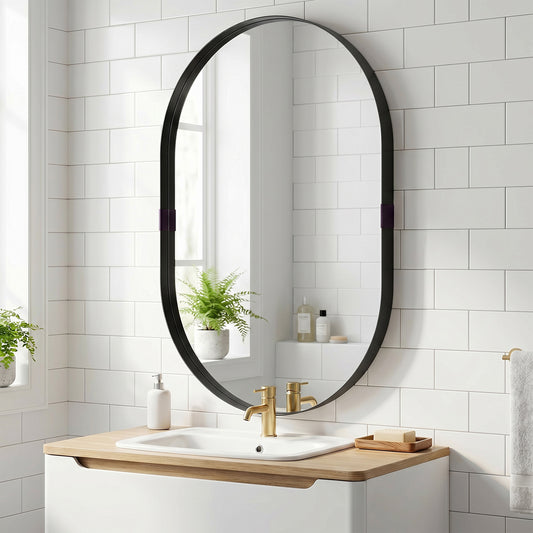 HOMCOM Wall Mirror Bathroom with Elevated Aluminium Frame 60 x 90 cm Black Runway Shape for Hallway or Lounge