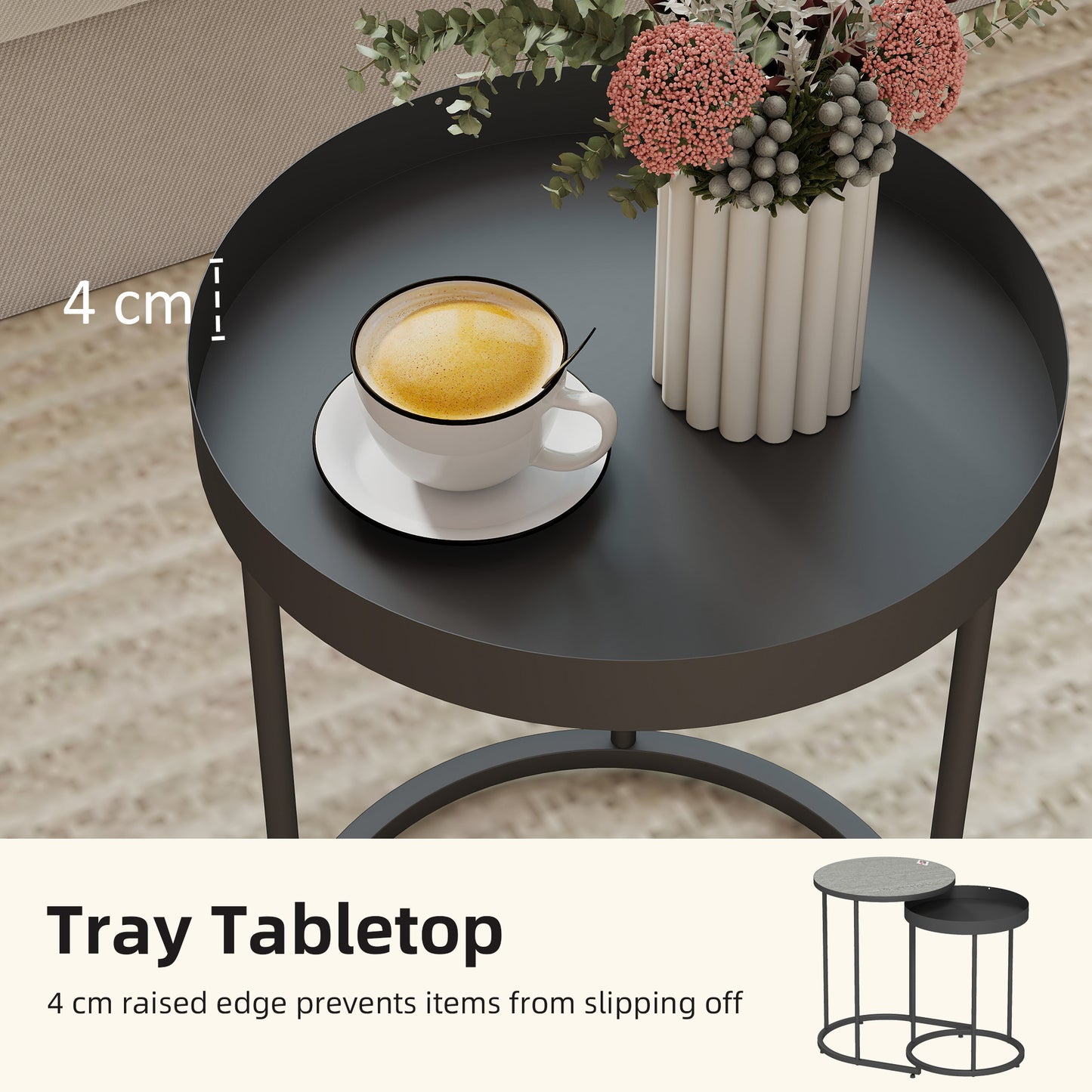 HOMCOM Industrial Nesting Tables Set of Two Grey Finish Small and Large Tables for Space Saving