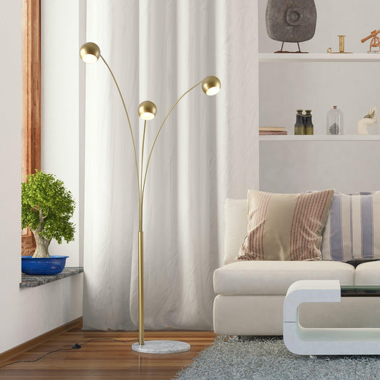 HOMCOM Gold 3-Branch Floor Lamp w/ Marble Base, Adjustable, 198cm - ALL4U RETAILER LTD