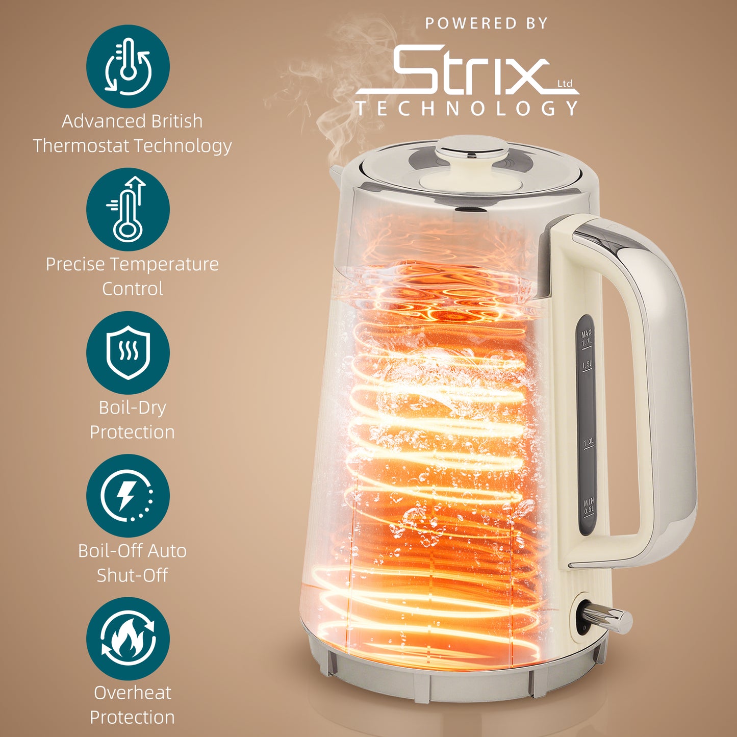 HOMCOM Kettle And 4 Slice Toaster Set Cream White 3000W 1.7L UK Strix Thermostat Cool Touch Limescale Filter