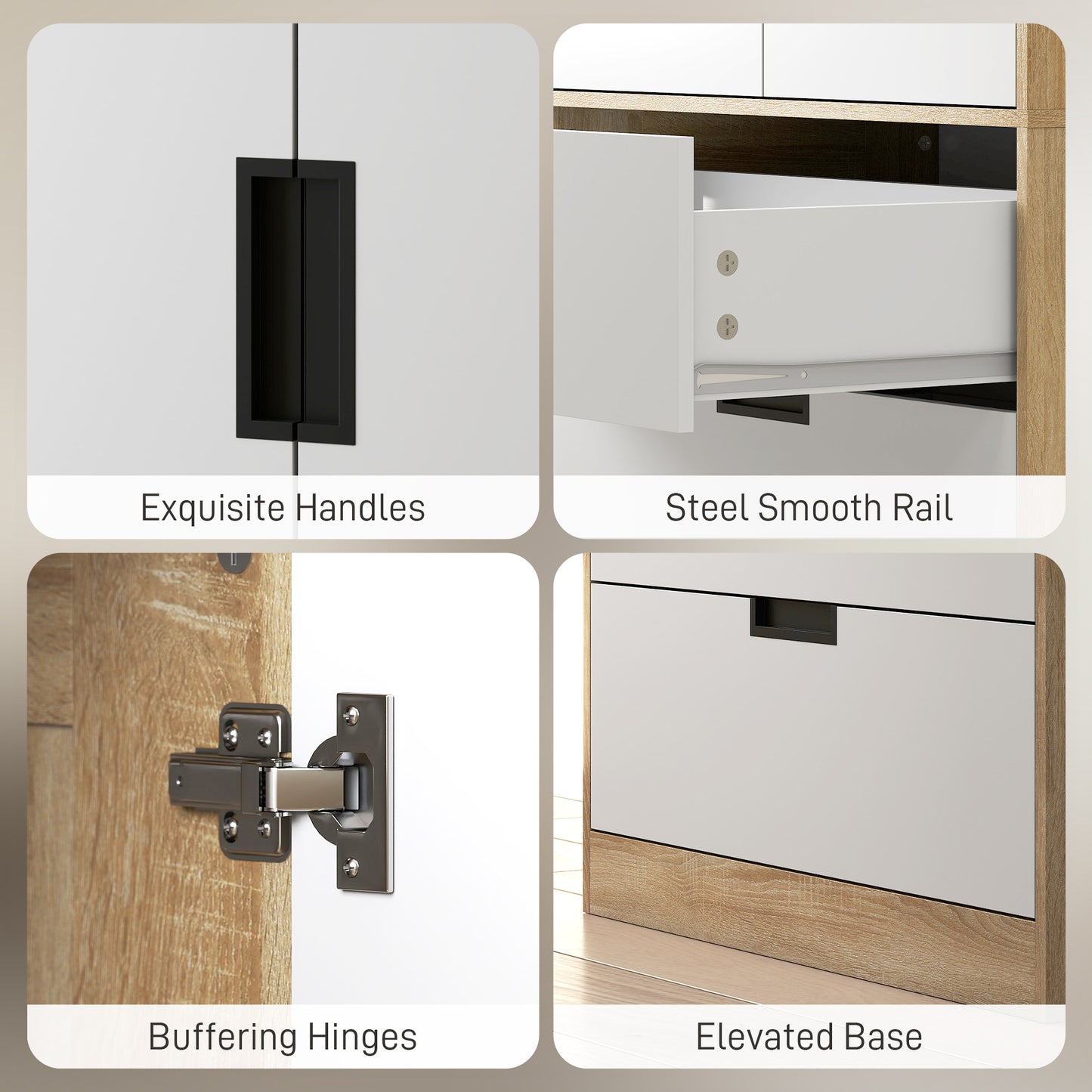 HOMCOM Modern Oak And White Wardrobe With Hanging Rod 3 Drawer 2 Door Storage Cupboard
