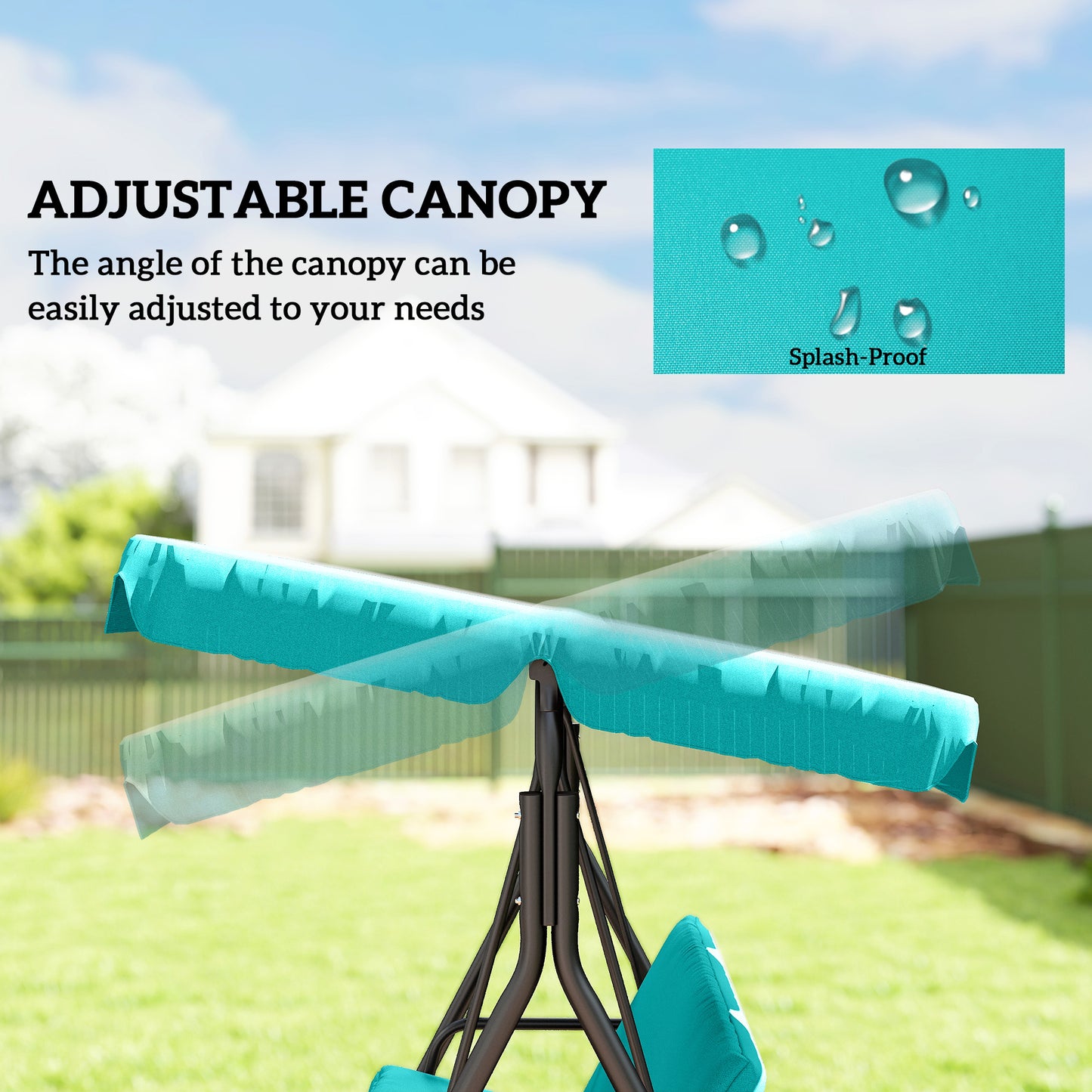 Outsunny Three Seater Garden Swing Chair With Adjustable Canopy Blue Cushioned Seat And High Back
