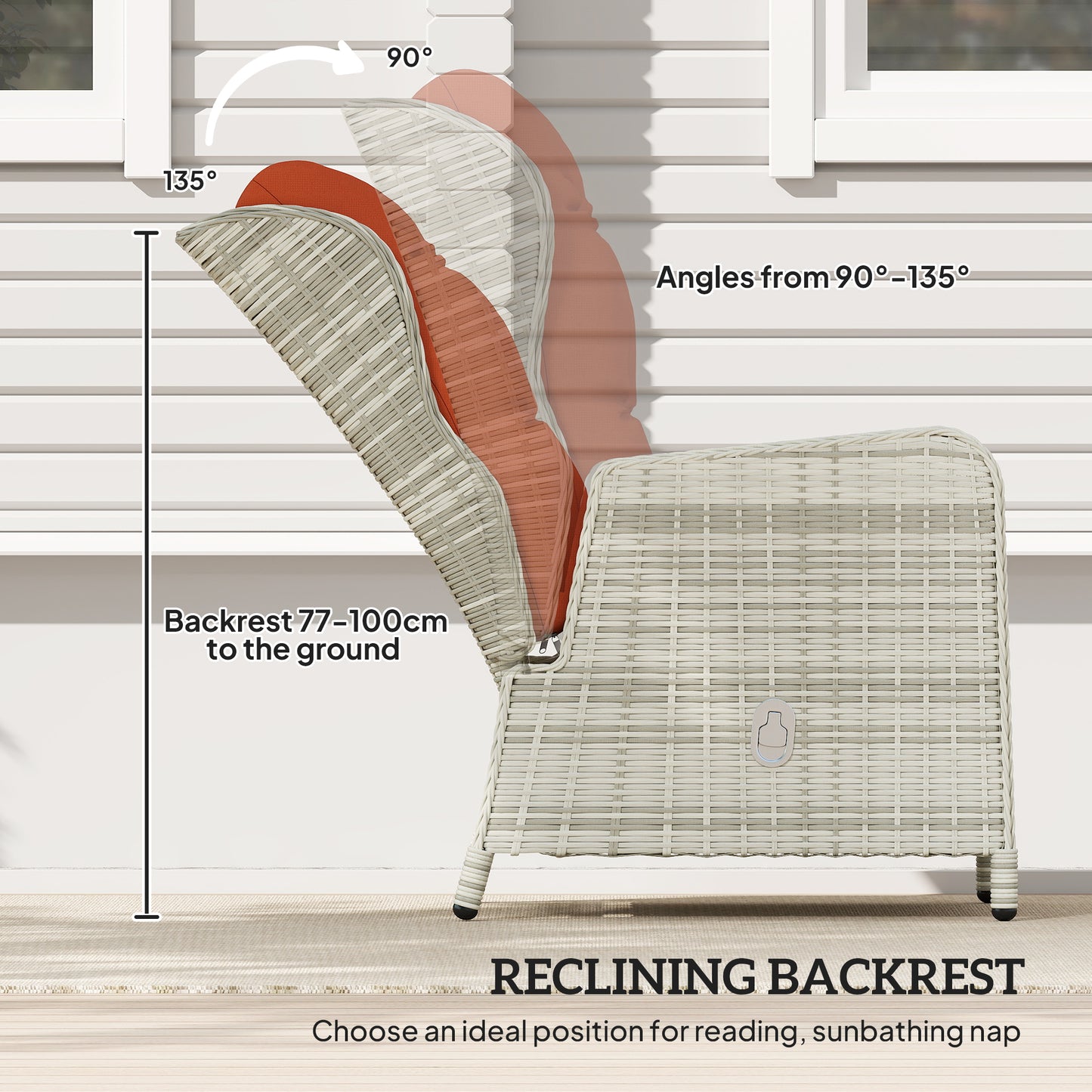 Outsunny 5 Pieces Rattan Bistro Set With Adjustable Back Reclining Cushions Outdoor Orange Footstools