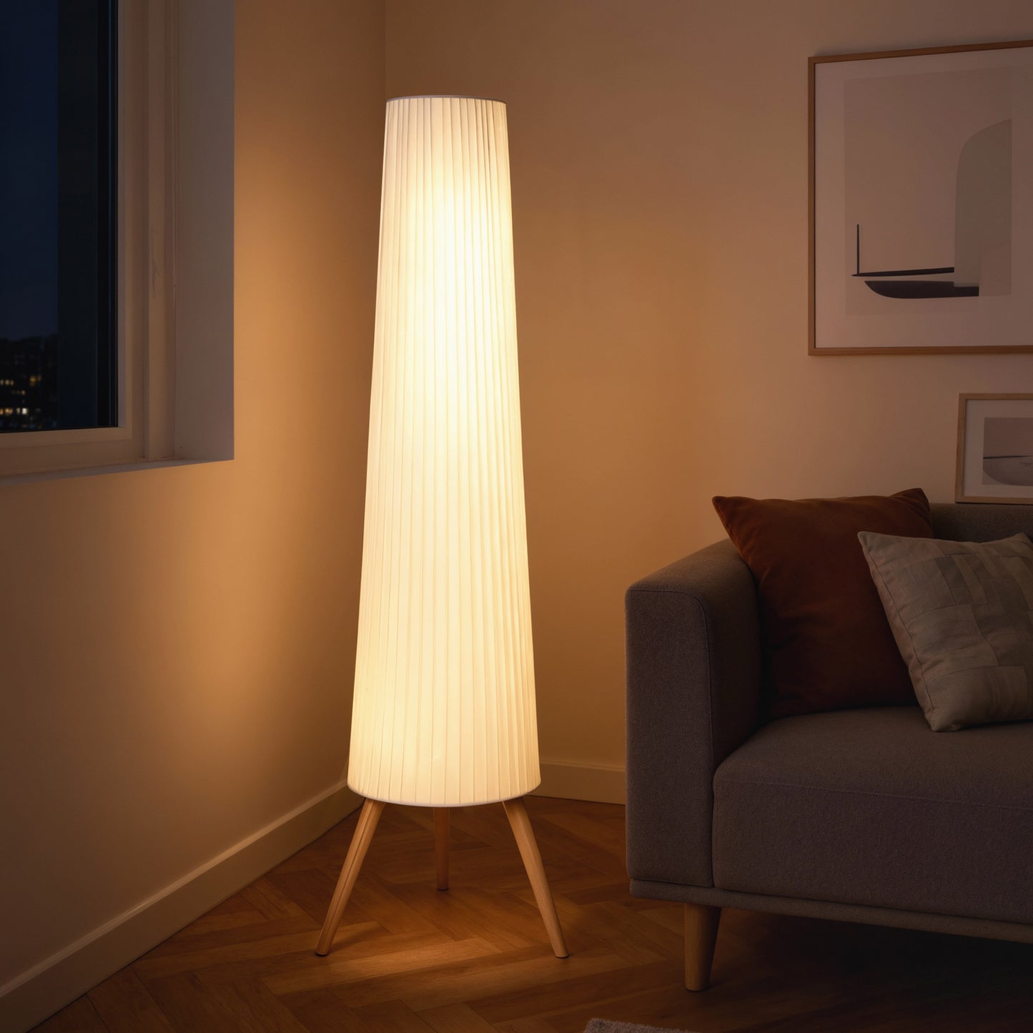 HOMCOM Dimmable Tripod Floor Lamp With Foot Switch Nordic Standing Lamp With Fabric Shade 153 Cm White And Natural