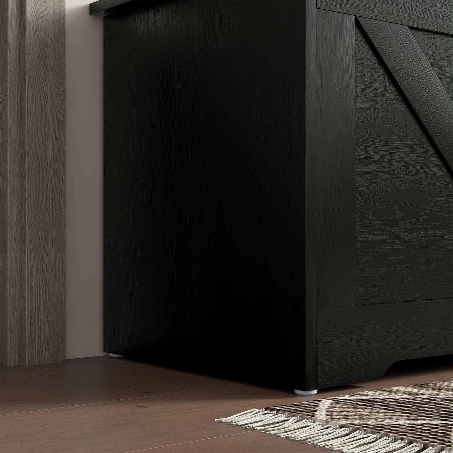 HOMCOM 100L Storage Ottoman Bench With Safety Hinges Black Wood Effect For Living Room Storage And Seating