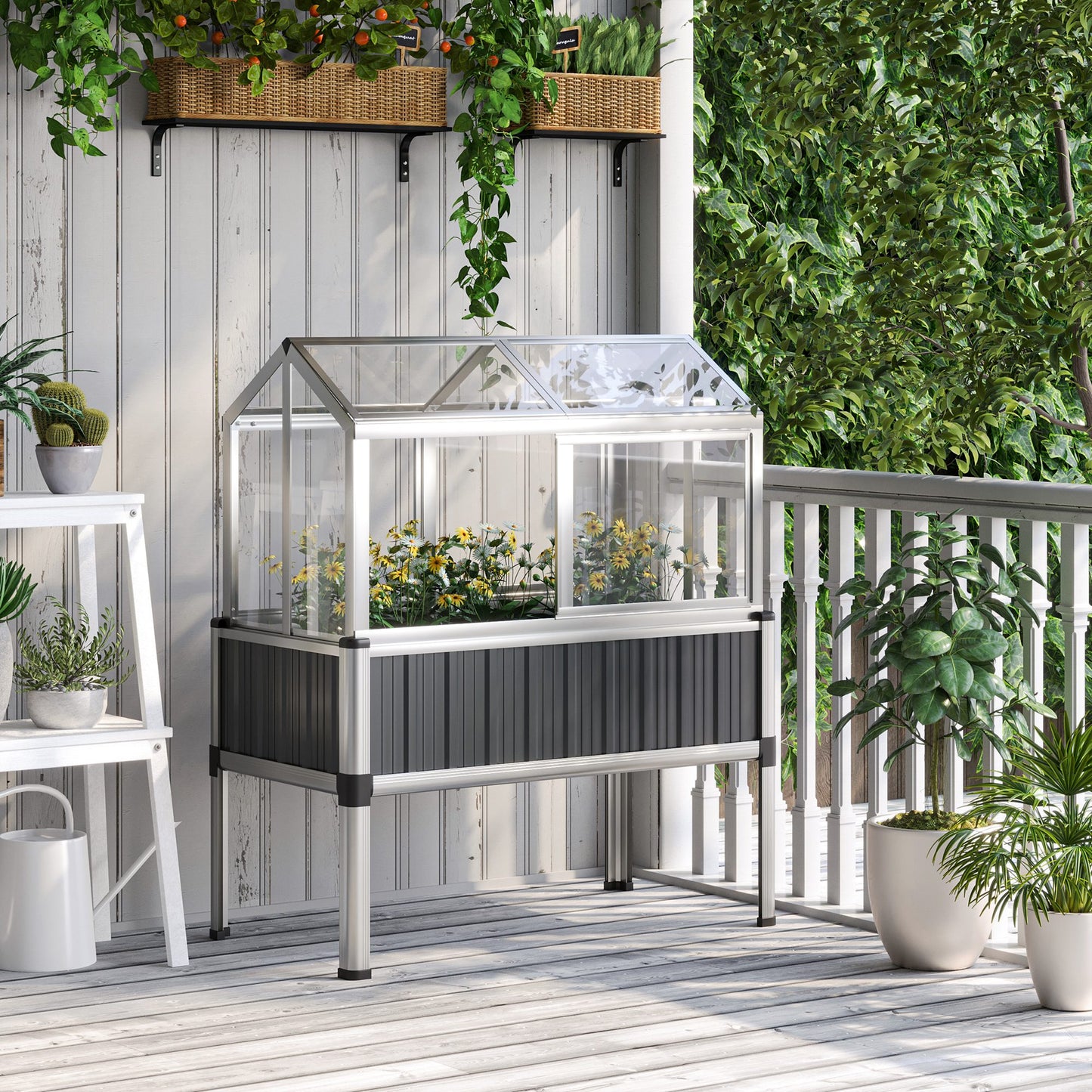 Outsunny Galvanised Steel Raised Beds Garden Greenhouse Raised Planters Cover Openable Windows - ALL4U RETAILER LTD