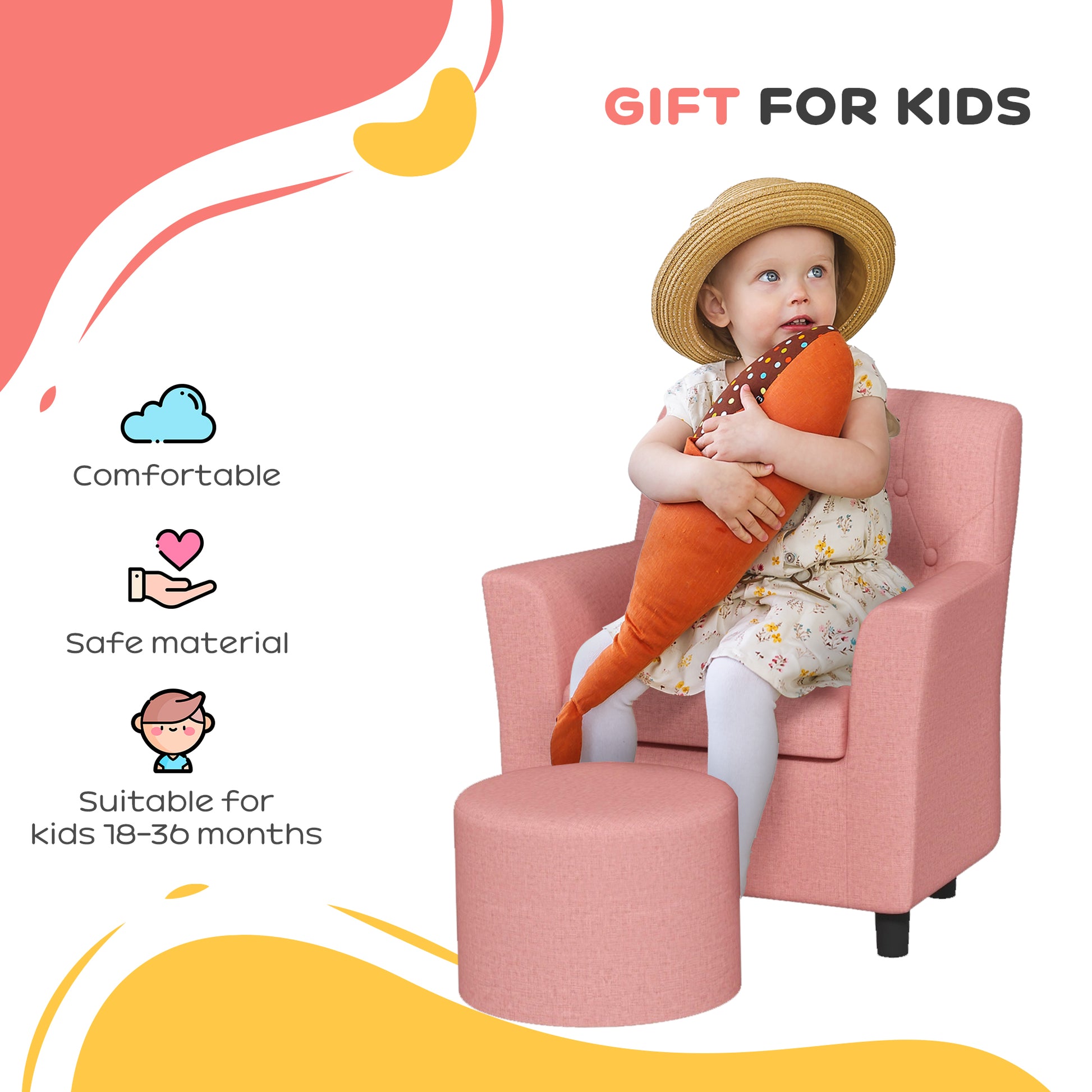 AIYAPLAY Adorable Pink 2-Piece Kids Sofa Set with Footrest for Playroom and Bedroom - ALL4U RETAILER LTD