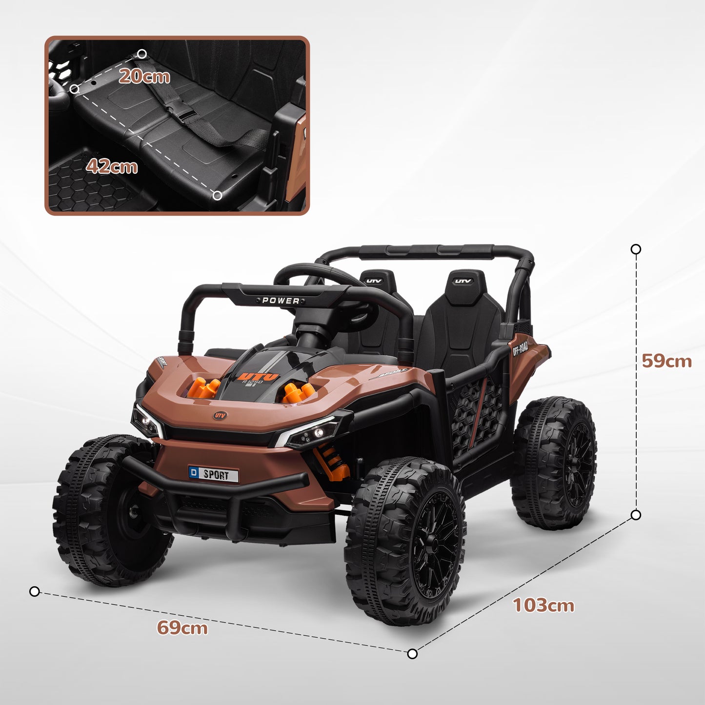 AIYAPLAY 12V Remote-Controlled Ride-On Truck with Suspension, Music, Lights & USB - Brown for Kids Aged 3-5