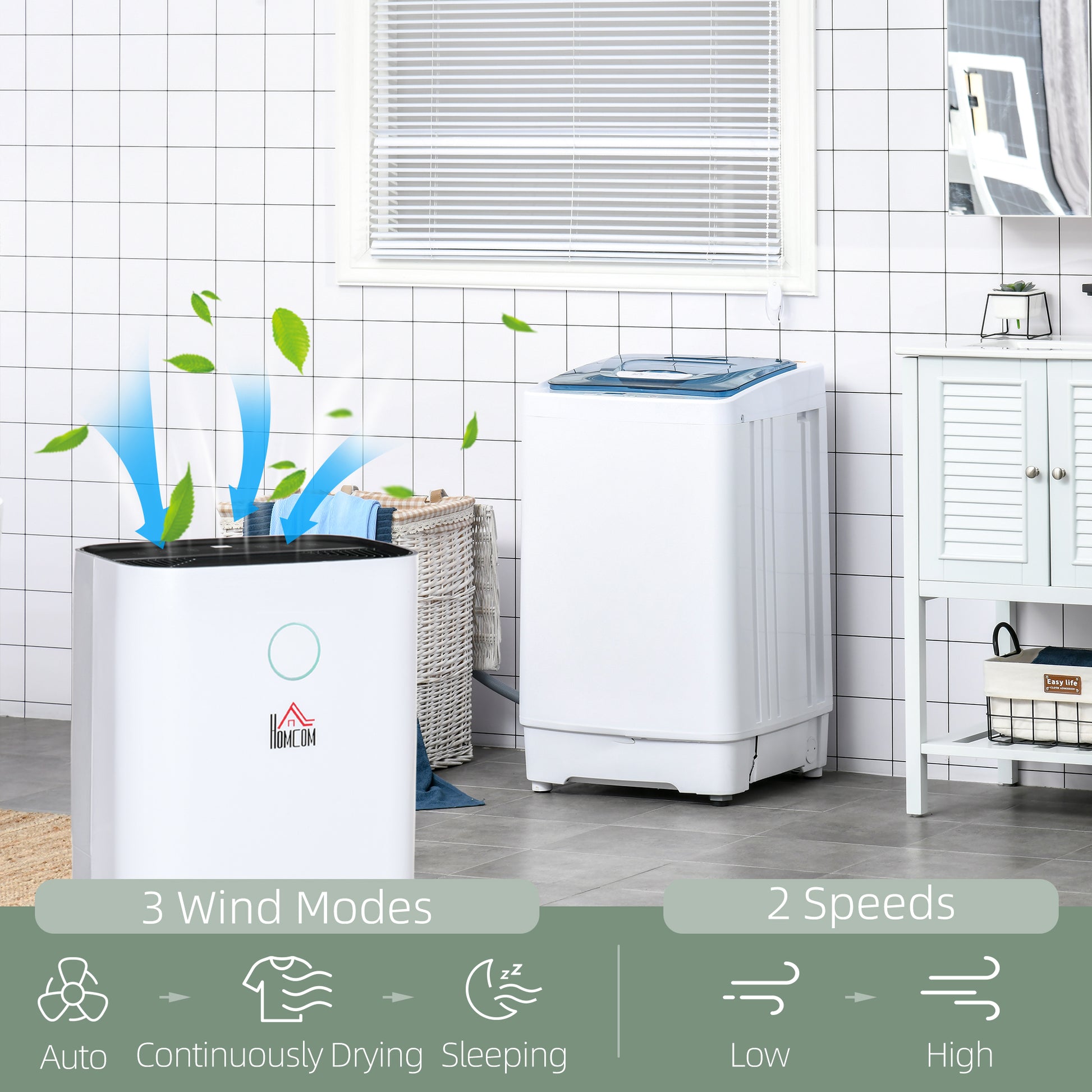 HOMCOM 20L Daily Portable Dehumidifier for Home & Laundry - Quiet 4000ML Electric Moisture Remover with 3 Adjustable Modes - ALL4U RETAILER LTD