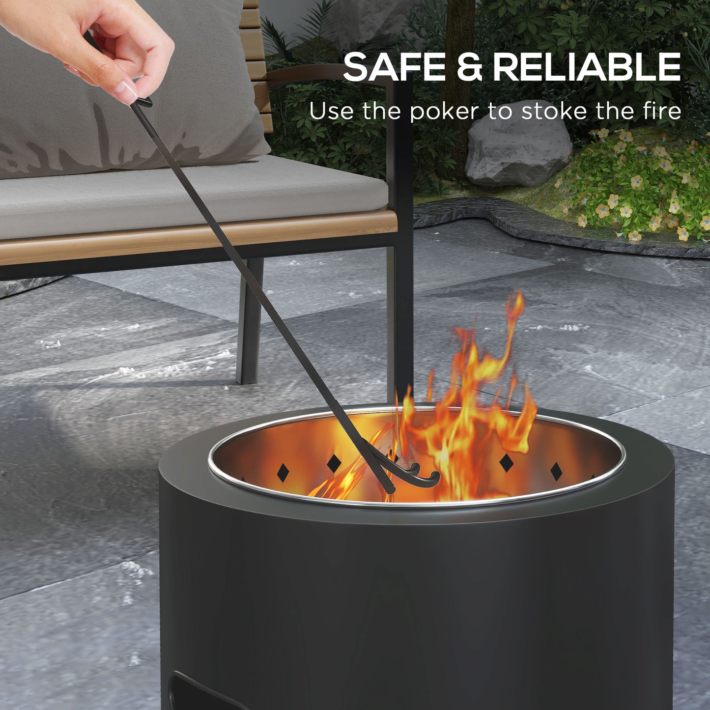 Outsunny Smokeless Fire Pit 45cm Portable Wood Burning Fire Pit Round Metal Bonfire Stove For Garden Camping Black
