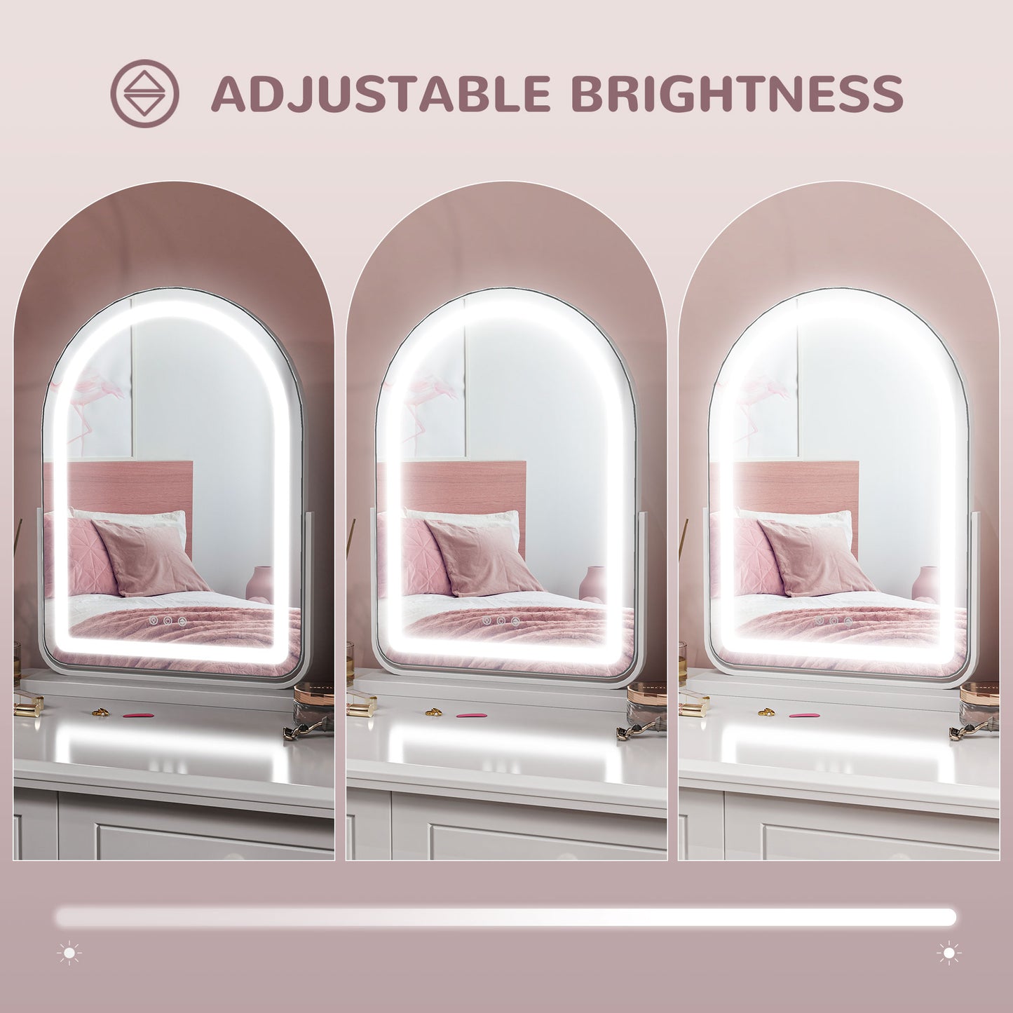 HOMCOM 43 By 59 Cm LED Vanity Mirror White With Adjustable Brightness And 360 Degree Rotating Base Three Color LED