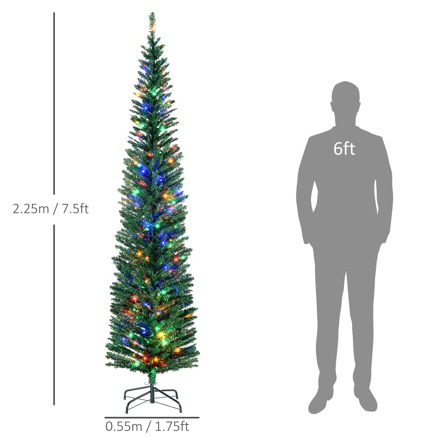 HOMCOM 7.5' Pre-lit Pencil Christmas Tree with LED Lights - ALL4U RETAILER LTD