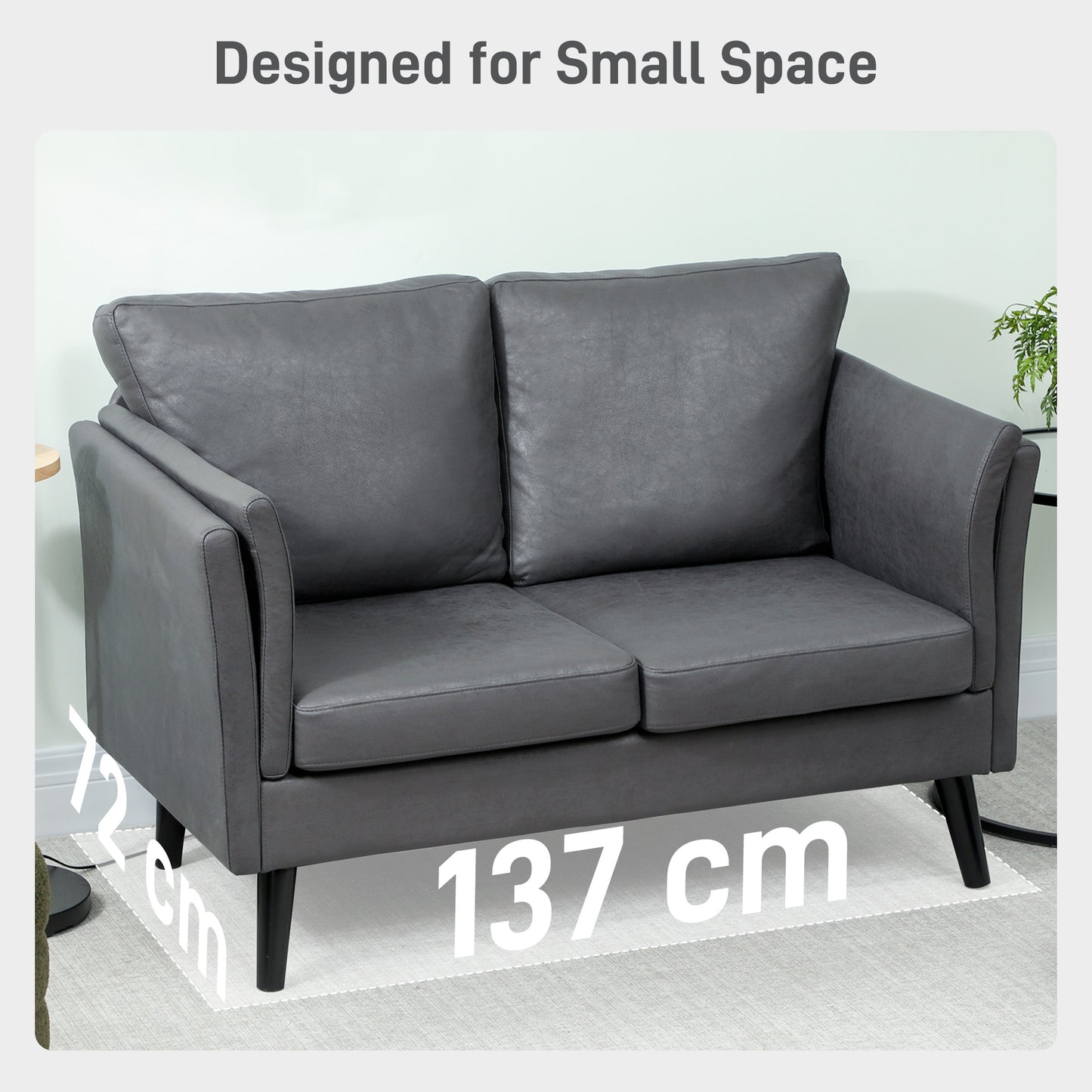 HOMCOM Two Seater Leathaire Sofa Grey With High Density Foam Cushions And Breathable Leather Look Upholstery