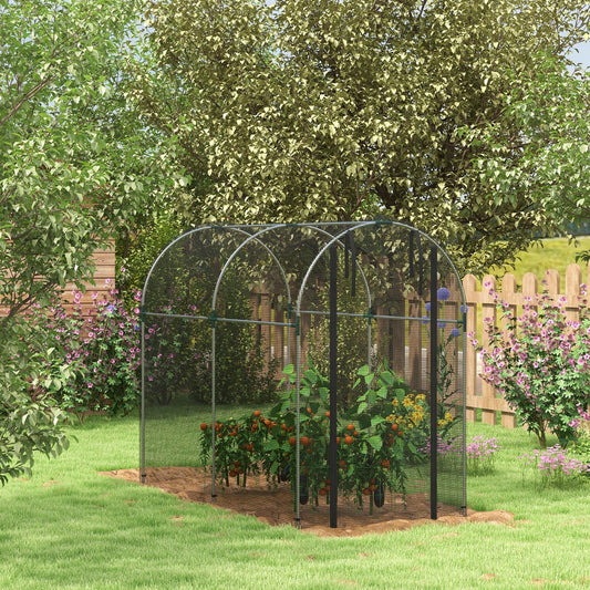 Outsunny Galvanised Steel Fruit Cage, Plant Protection Tent with Zipped Door, 1.2 x 2.4 x 1.9m, Black - ALL4U RETAILER LTD