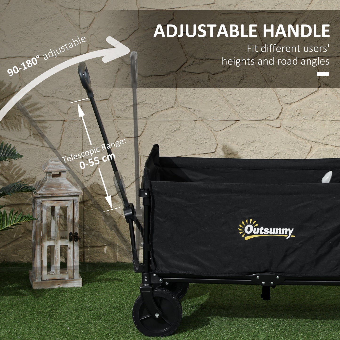 Outsunny 120L Folding Trolley On Wheels For Camping Garden Beach Fishing Black With Adjustable Handle