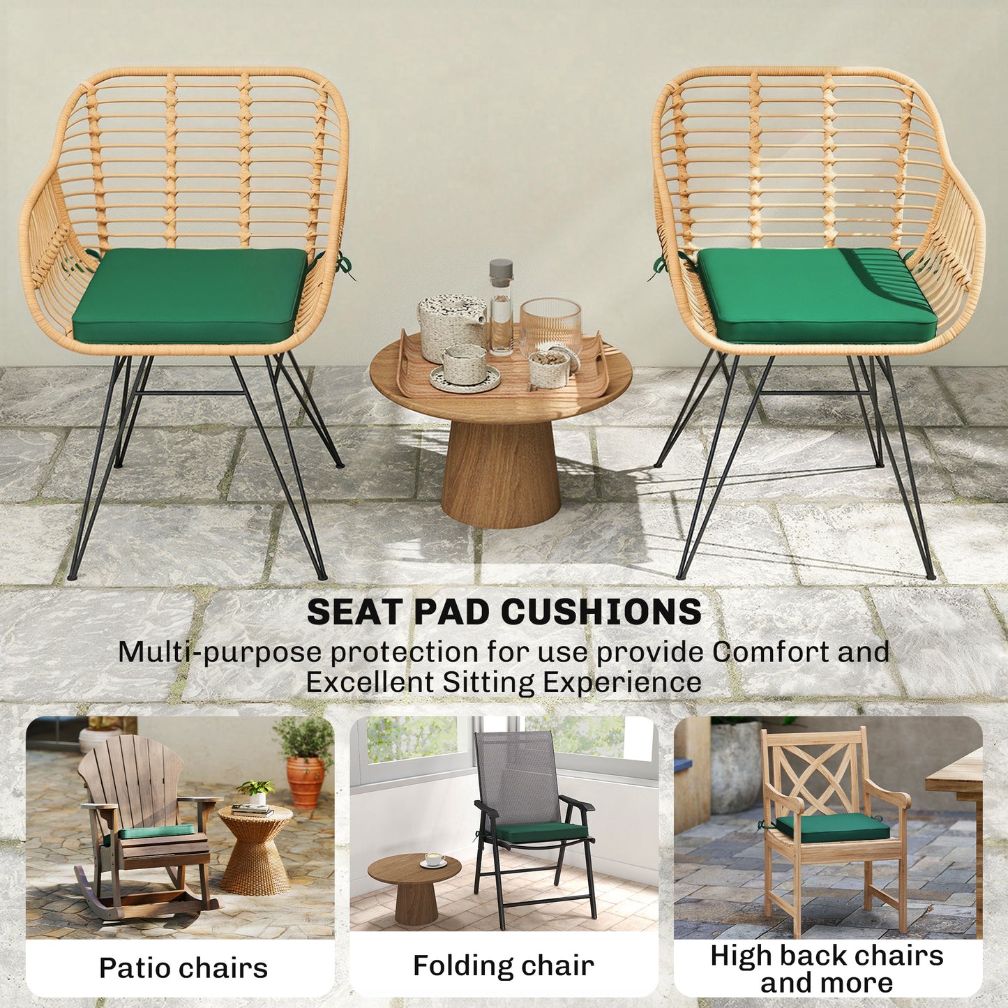 Outsunny Six Pack Chair Cushions Seat Pads With Straps For Dining Chairs Indoor Outdoor Removable Covers Green