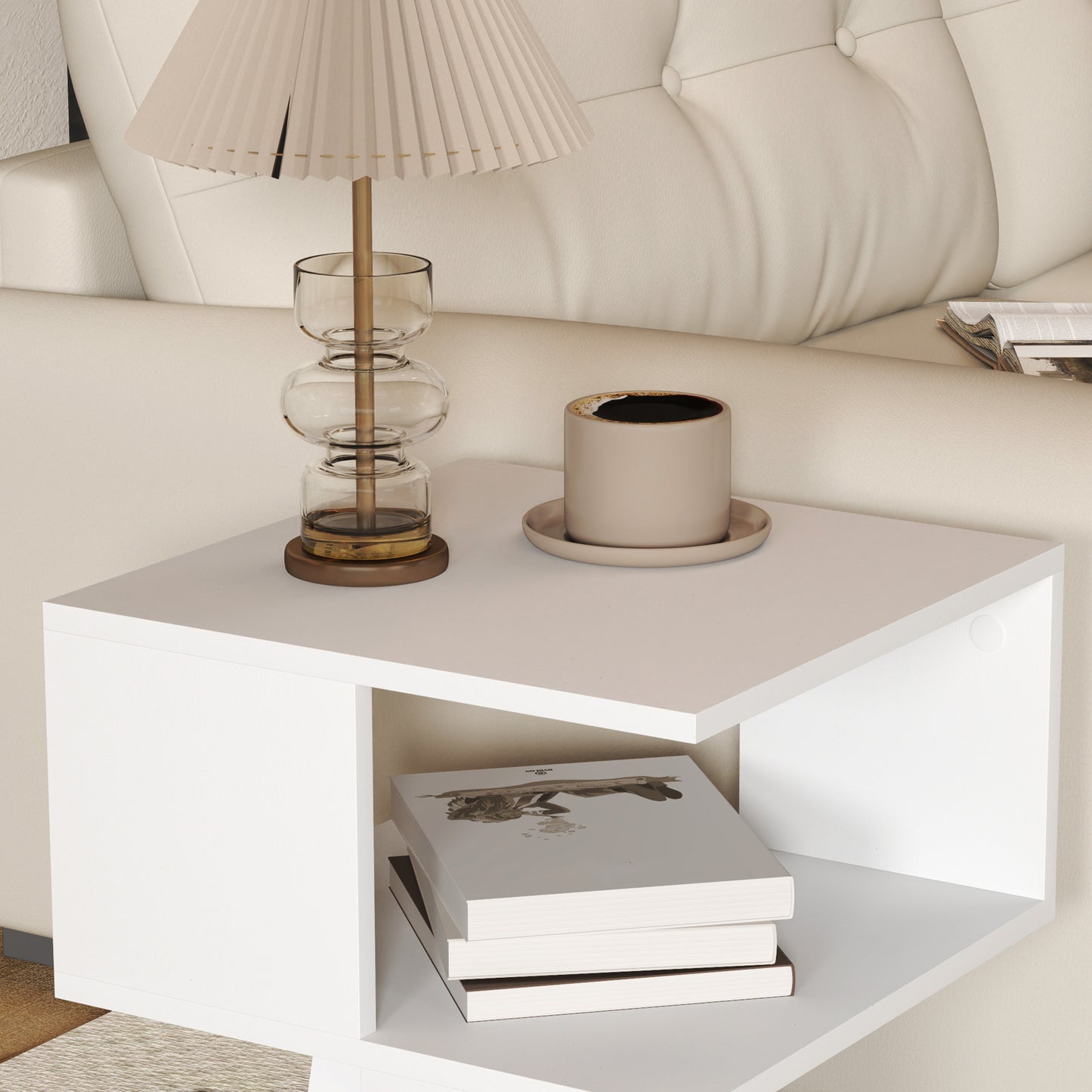 HOMCOM Set of 2 Side Tables Square End Tables Modern 2 Tier Storage Shelves for Living Room Bedroom White